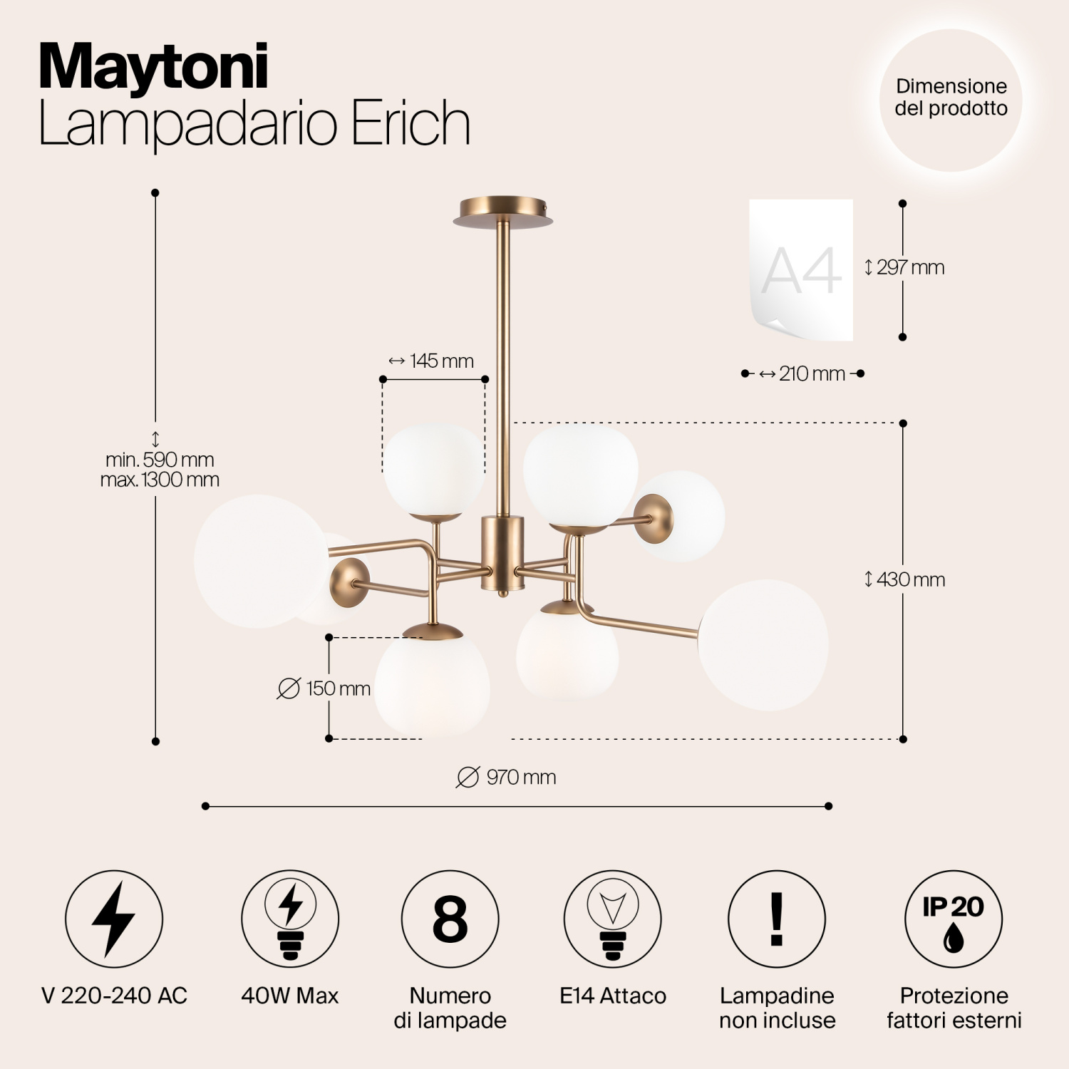 Maytoni Modern Erich Люстра цвет: латунь MOD221-PL-08-G