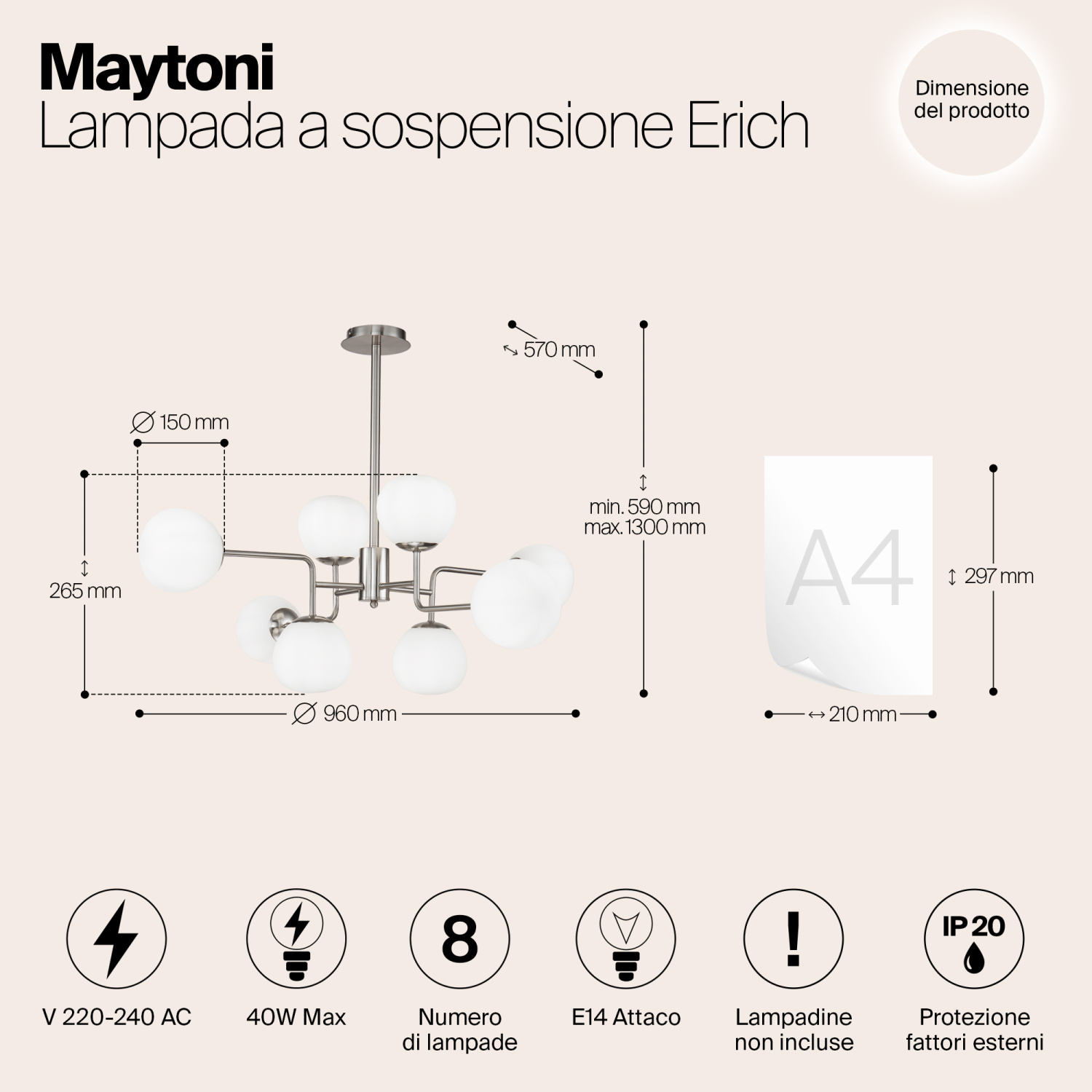 Maytoni Modern Erich Подвесной светильник цвет: никель MOD221-PL-08-N