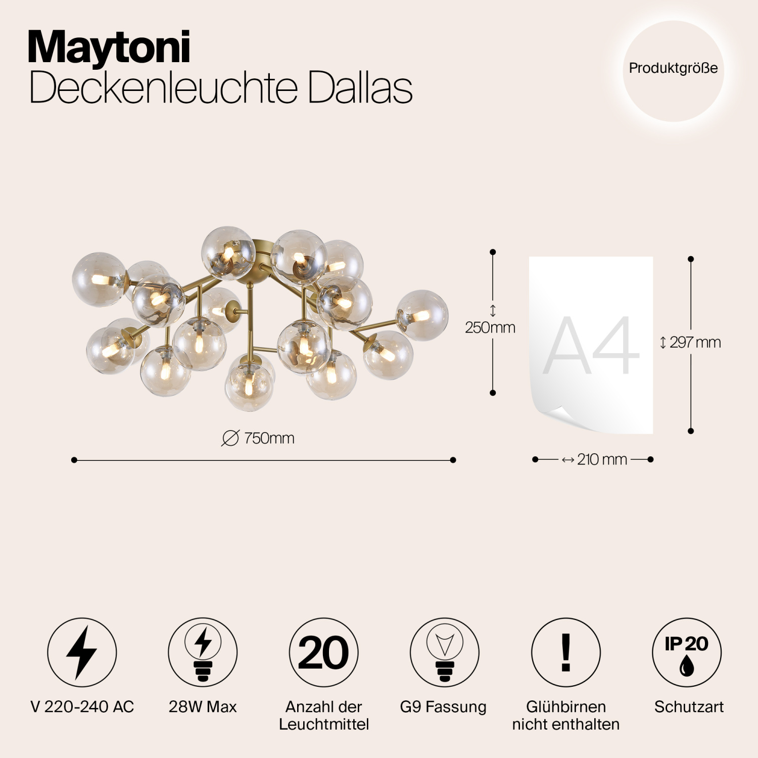 Maytoni Modern Dallas Потолочный светильник цвет: золото MOD545PL-20G
