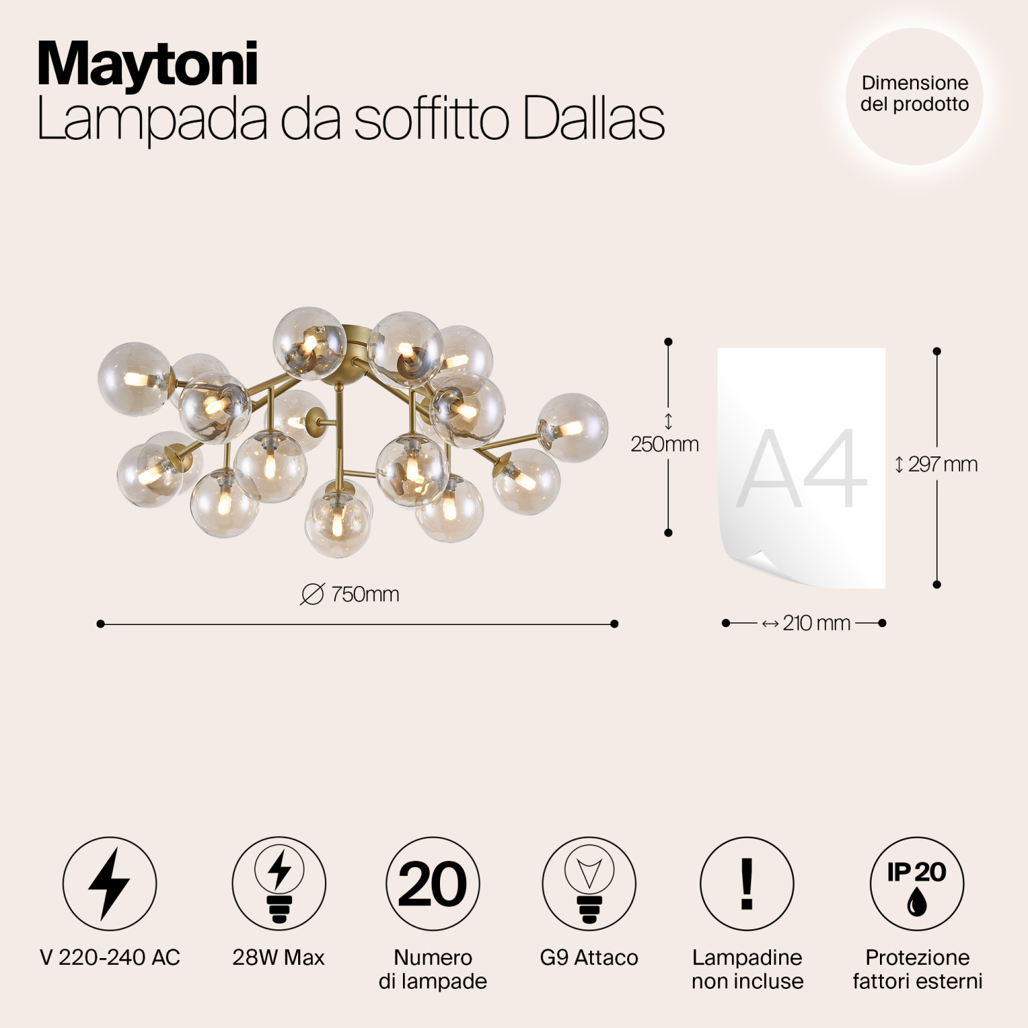Maytoni Modern Dallas Потолочный светильник цвет: золото MOD545PL-20G