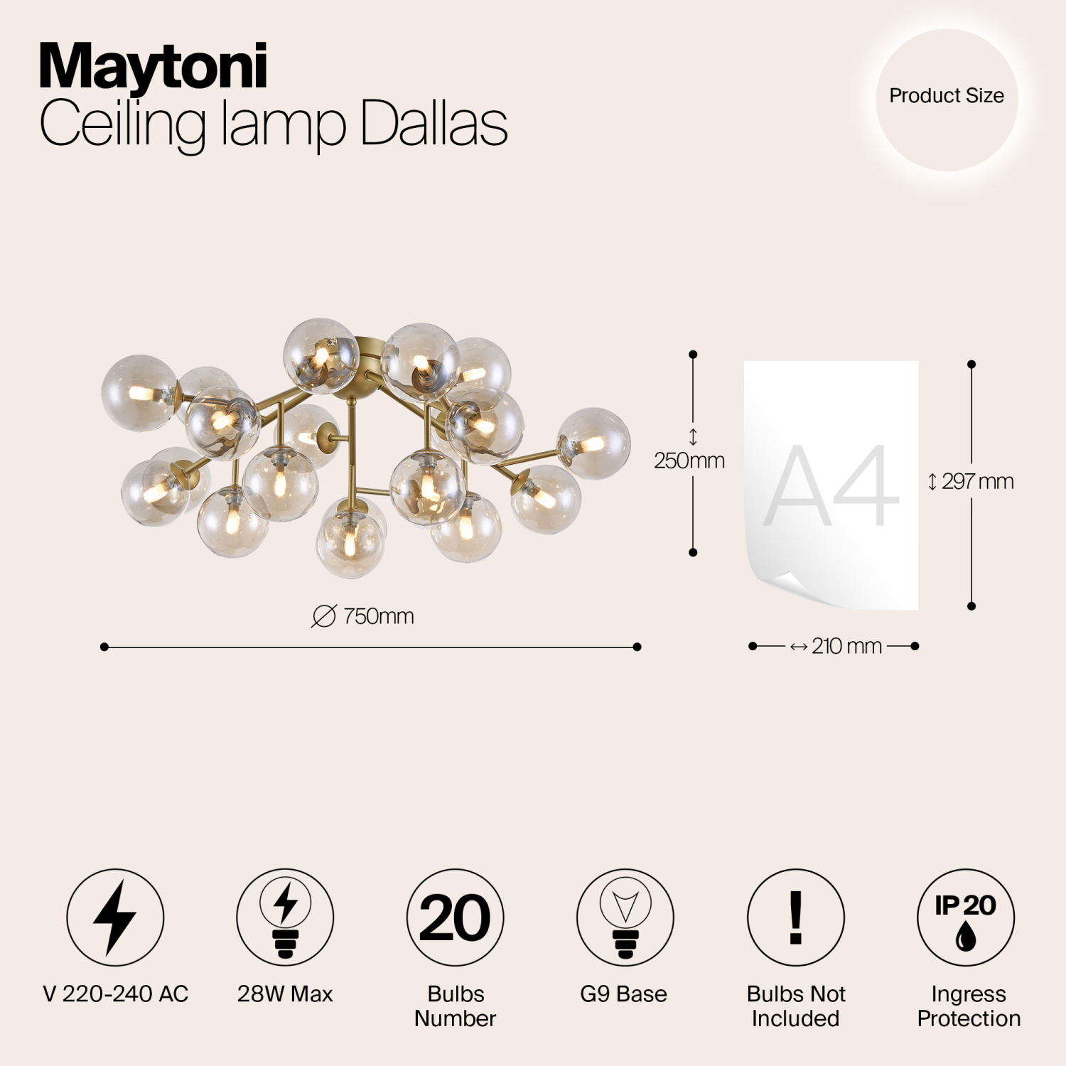 Maytoni Modern Dallas Потолочный светильник цвет: золото MOD545PL-20G