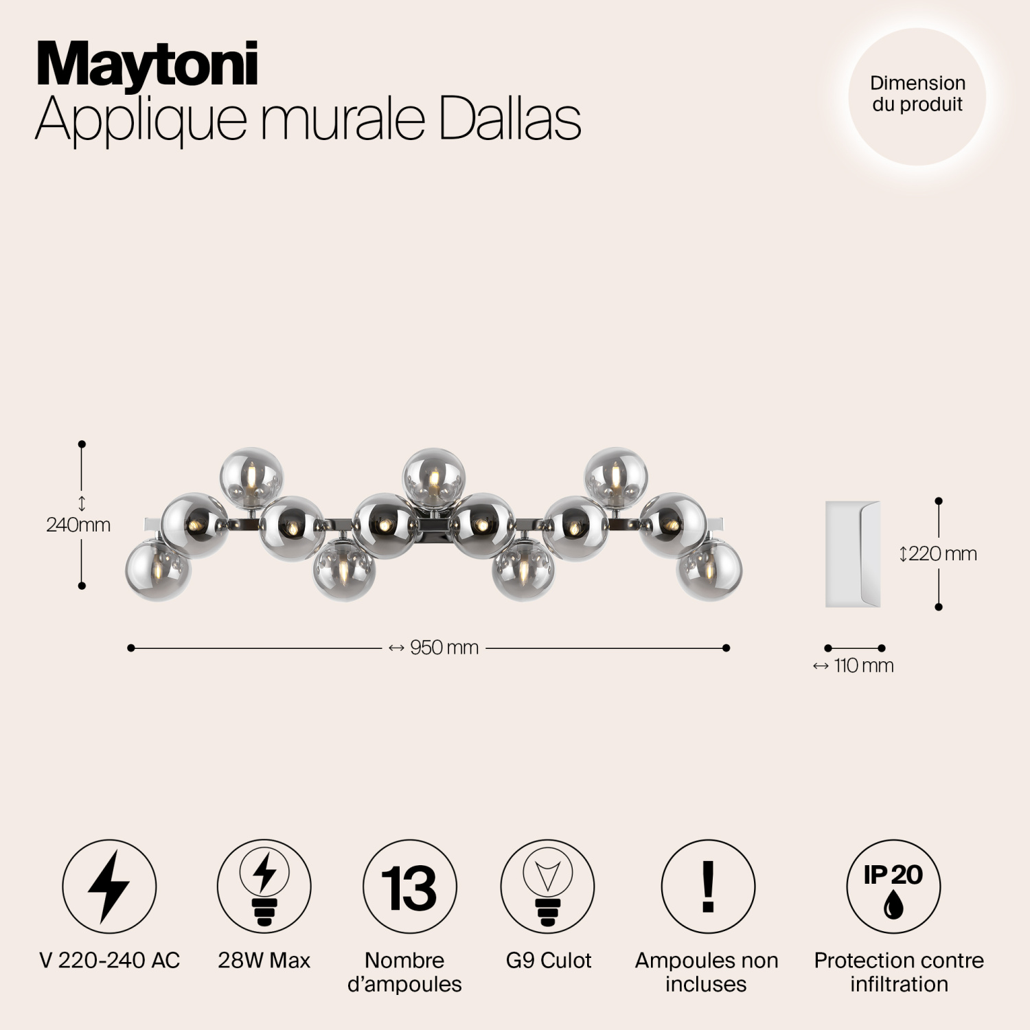Maytoni Modern Dallas Настенный светильник (бра) цвет: хром MOD547WL-13CH