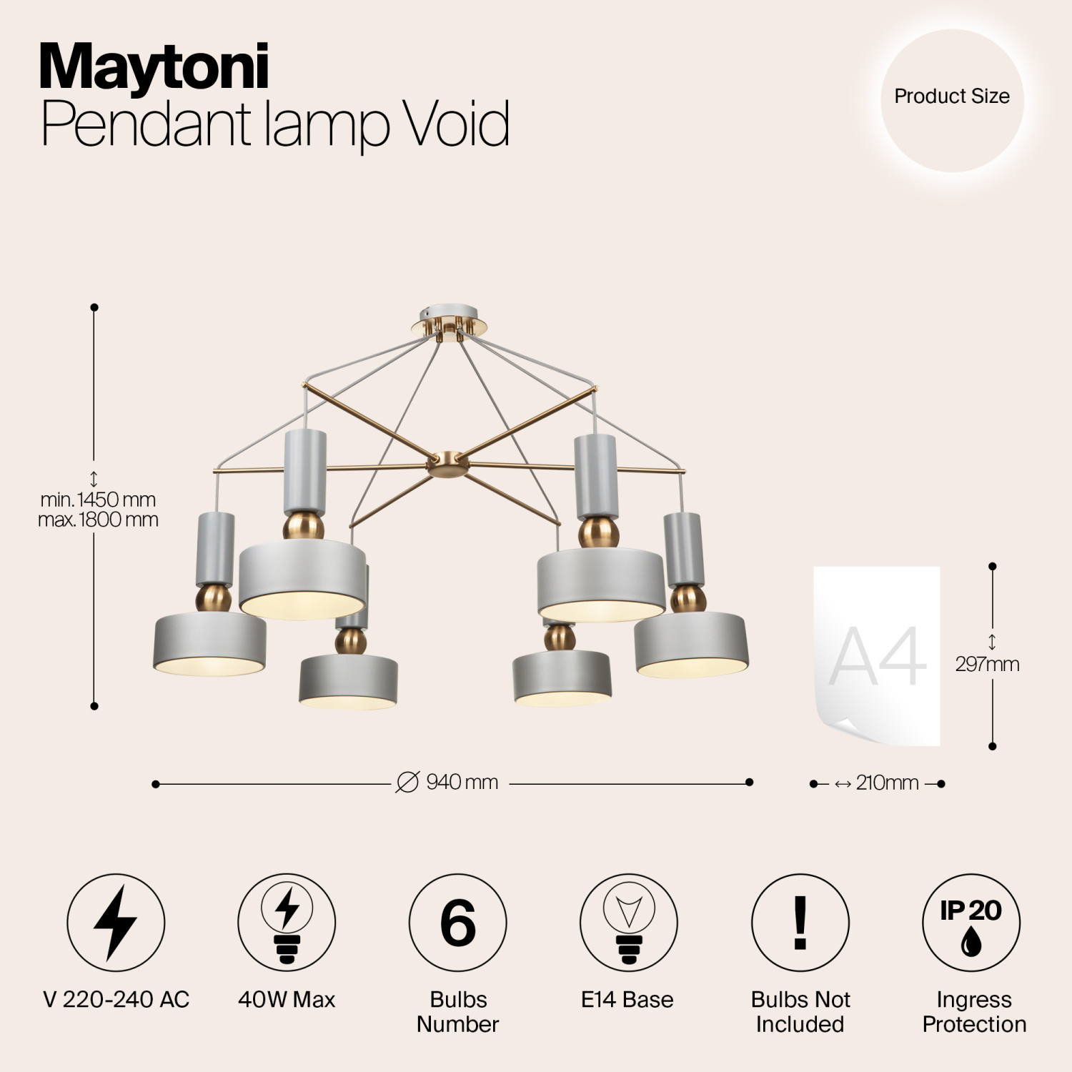 Maytoni Modern Void Подвесной светильник цвет: серебро MOD030PL-06GR