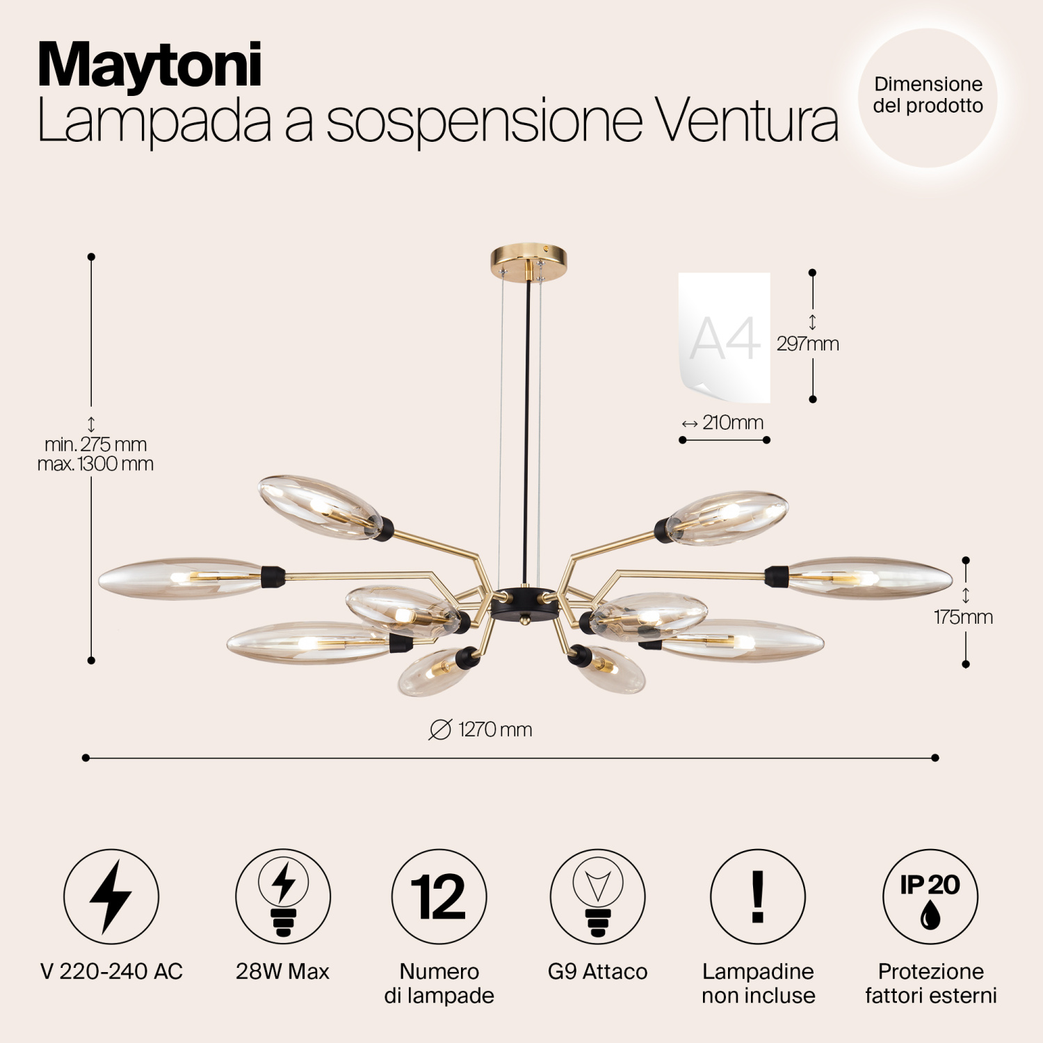 Maytoni Modern Ventura Подвесной светильник цвет: золото MOD012CL-12G