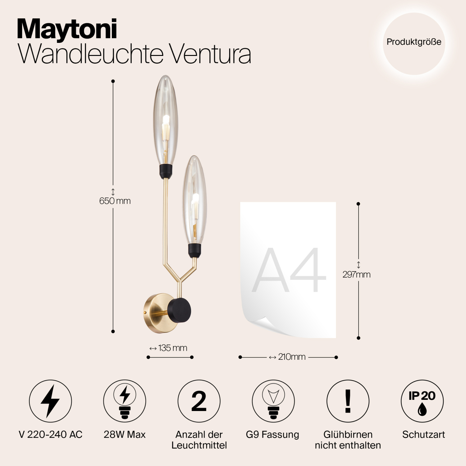 Maytoni Modern Ventura Настенный светильник (бра) цвет: золото MOD012WL-02G
