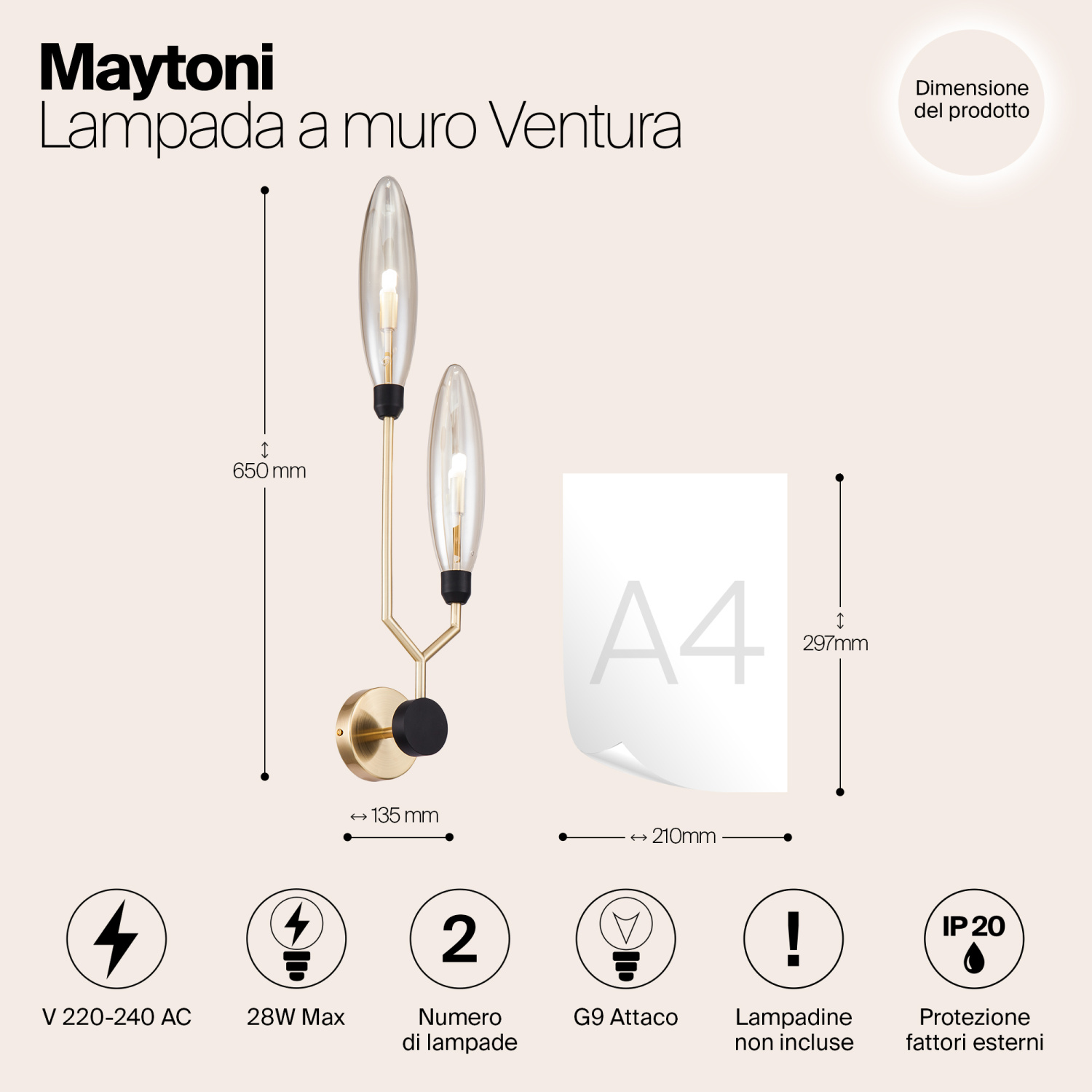 Maytoni Modern Ventura Настенный светильник (бра) цвет: золото MOD012WL-02G