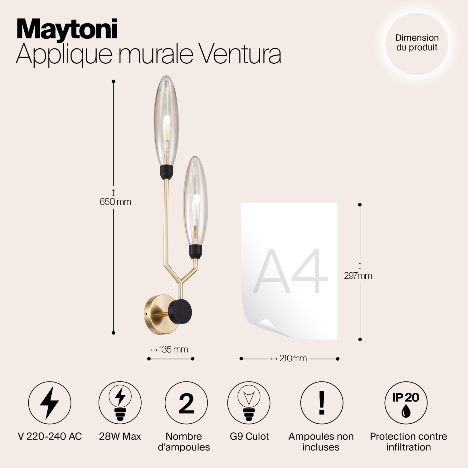 Maytoni Modern Ventura Настенный светильник (бра) цвет: золото MOD012WL-02G