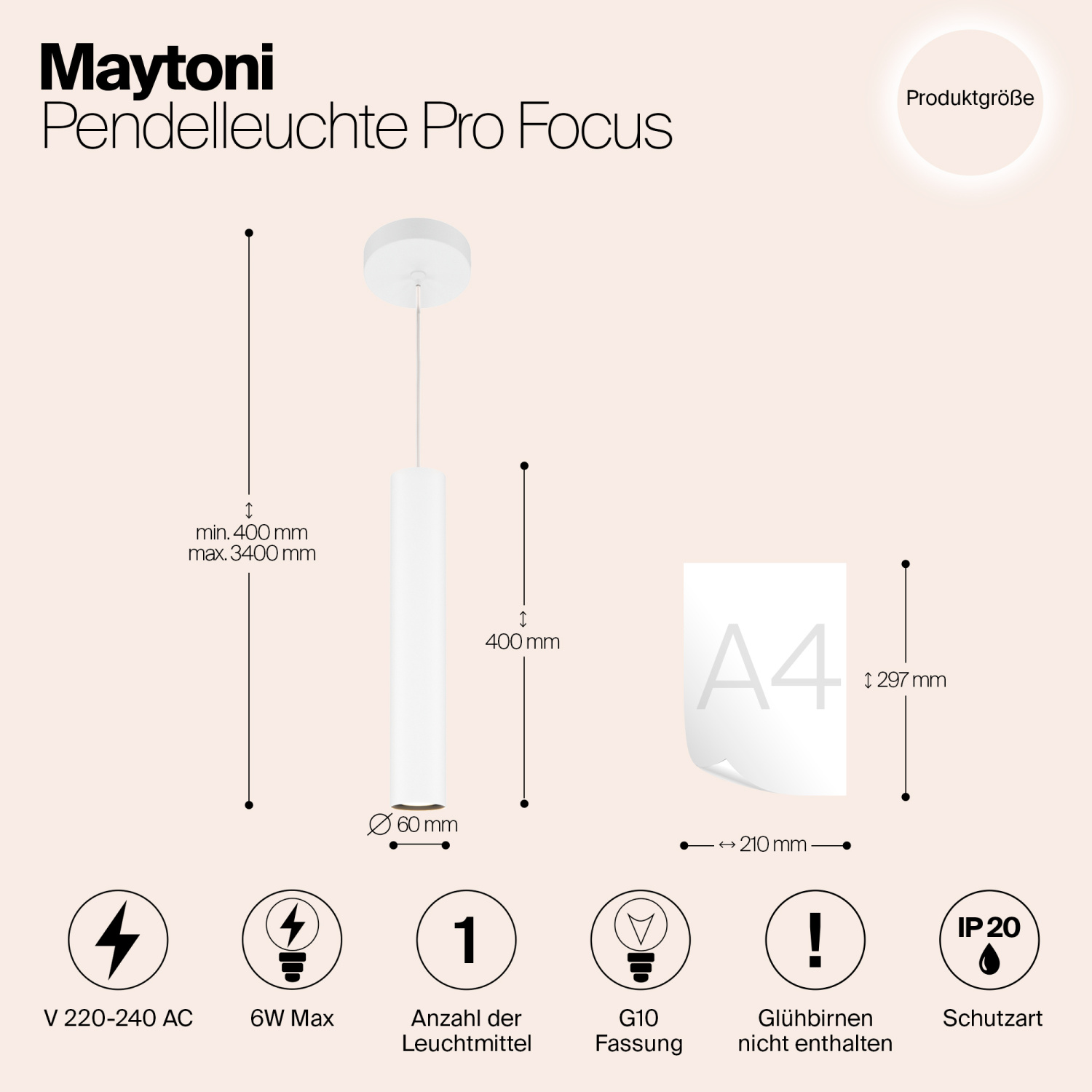 Maytoni Modern Pro Focus Подвесной светильник цвет: белый MOD161PL-01W1