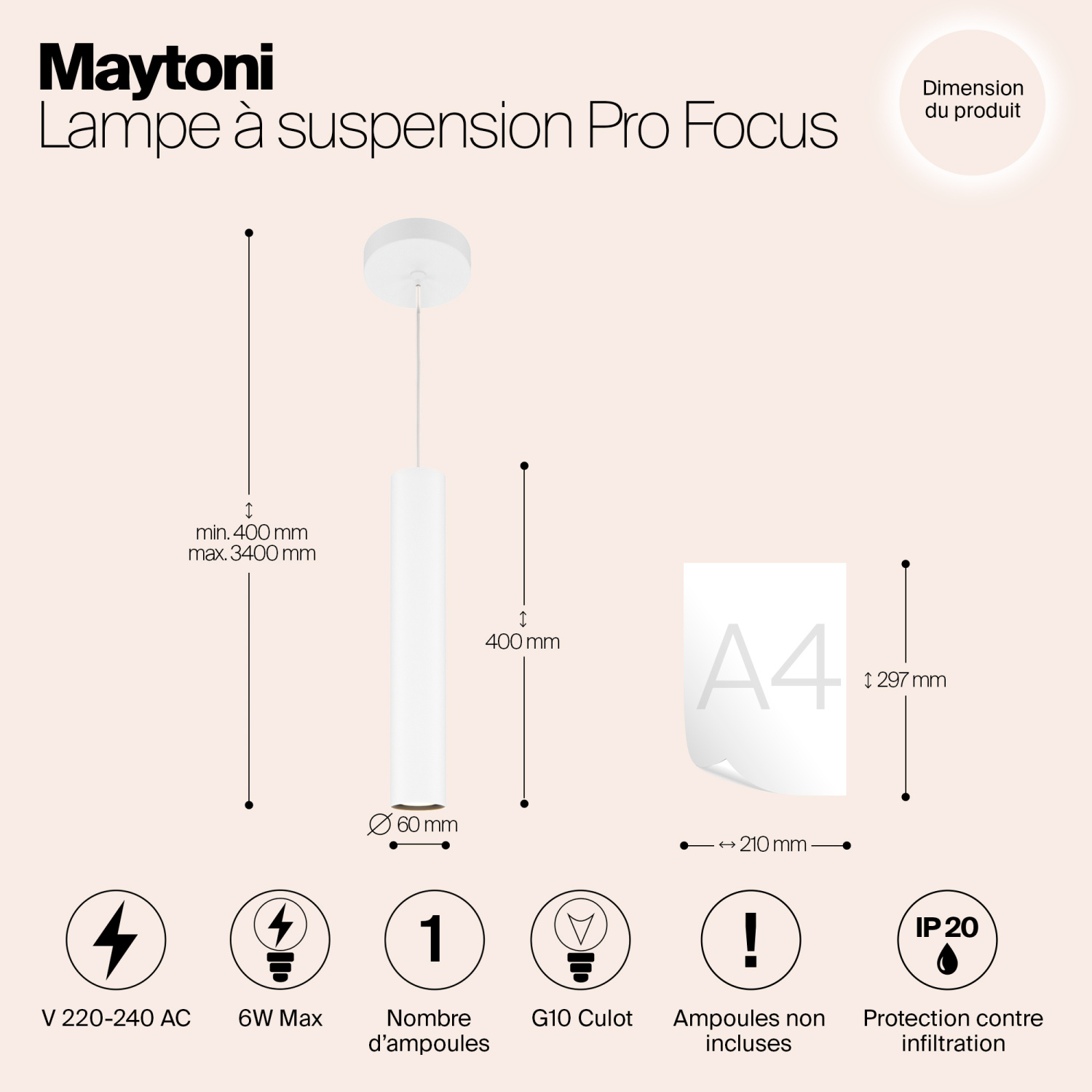 Maytoni Modern Pro Focus Подвесной светильник цвет: белый MOD161PL-01W1