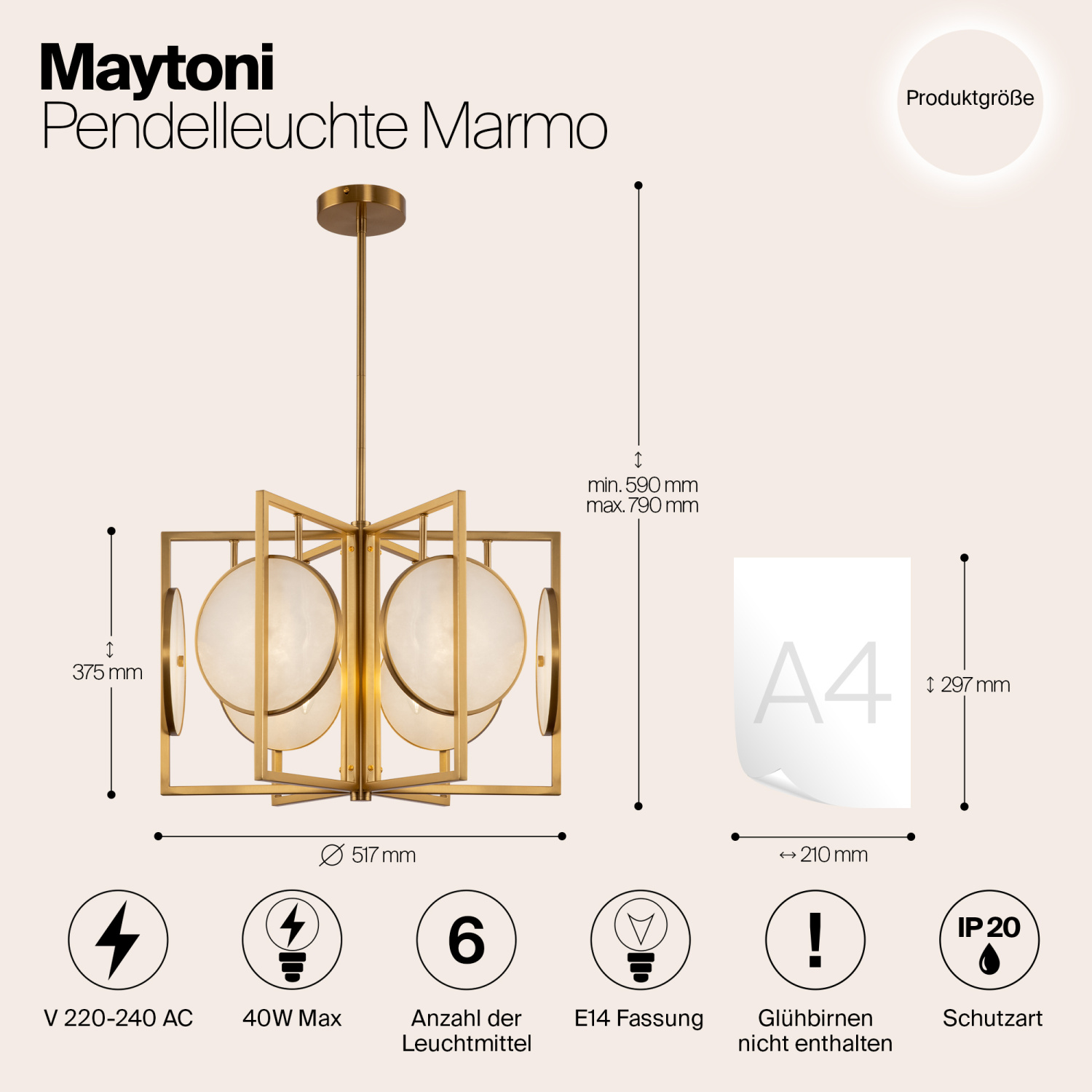 Maytoni Modern Marmo Подвесной светильник цвет: латунь MOD099PL-06G