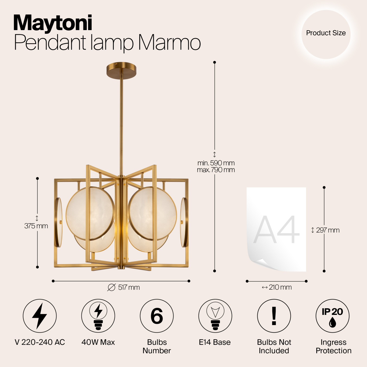 Maytoni Modern Marmo Подвесной светильник цвет: латунь MOD099PL-06G