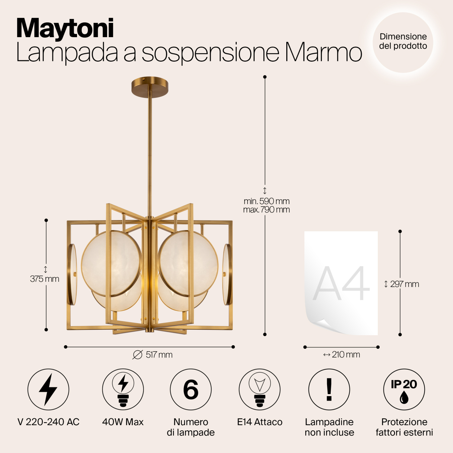 Maytoni Modern Marmo Подвесной светильник цвет: латунь MOD099PL-06G