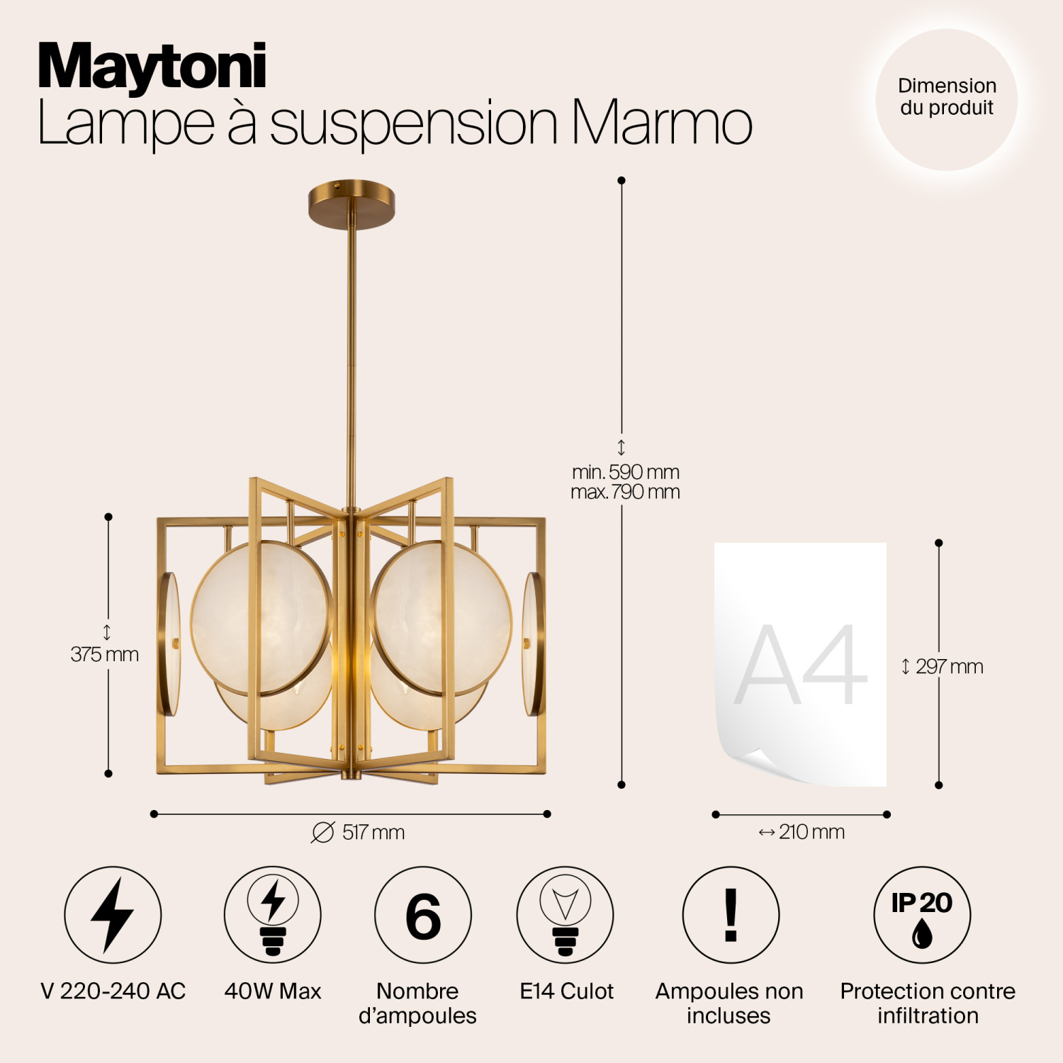 Maytoni Modern Marmo Подвесной светильник цвет: латунь MOD099PL-06G