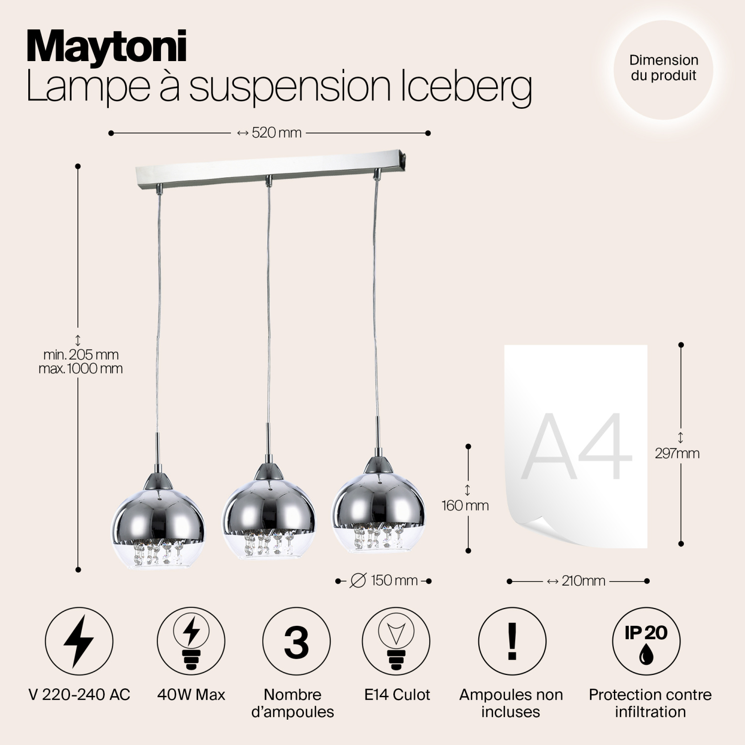 Maytoni Modern Iceberg Подвесной светильник цвет: никель P012-PL-03-N