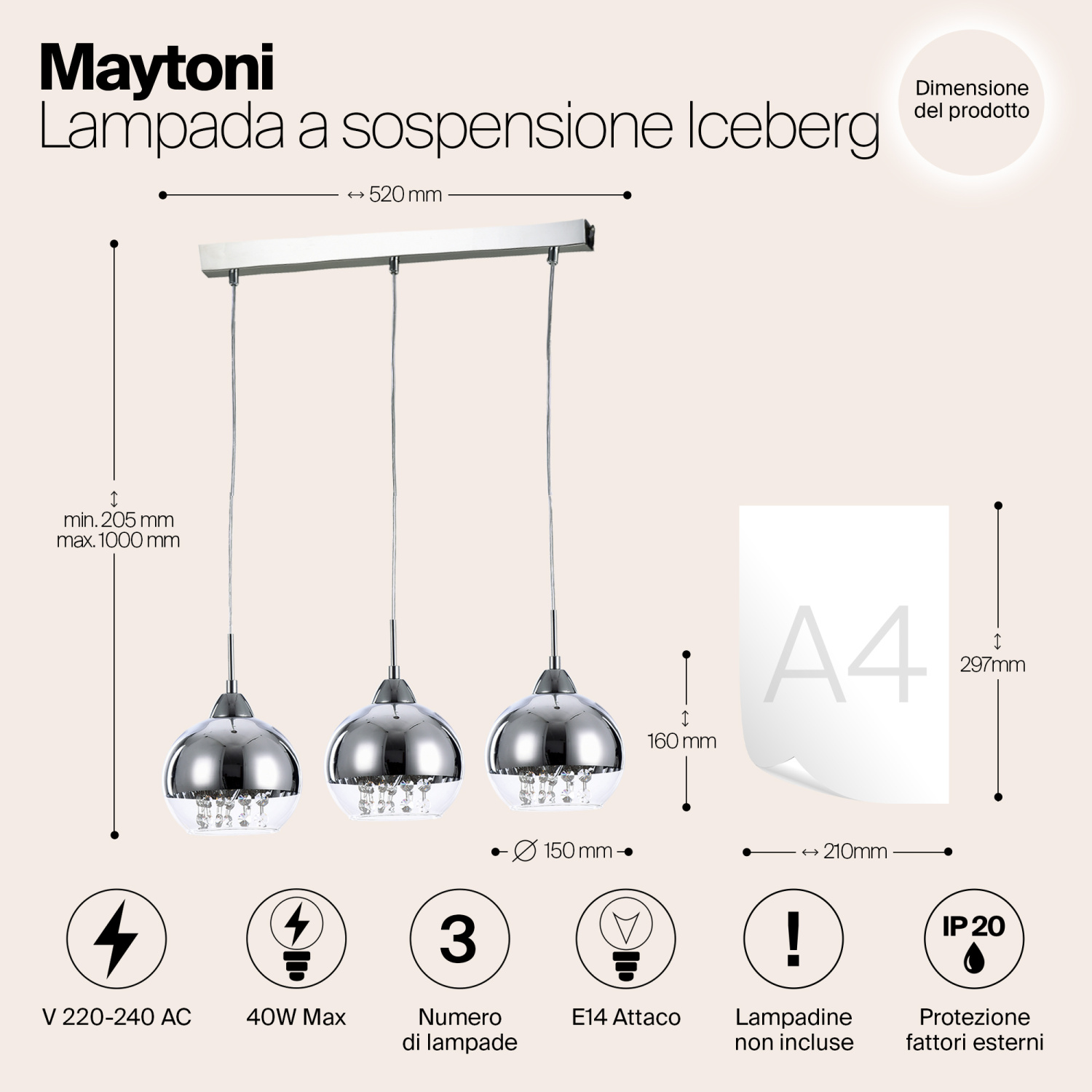 Maytoni Modern Iceberg Подвесной светильник цвет: никель P012-PL-03-N