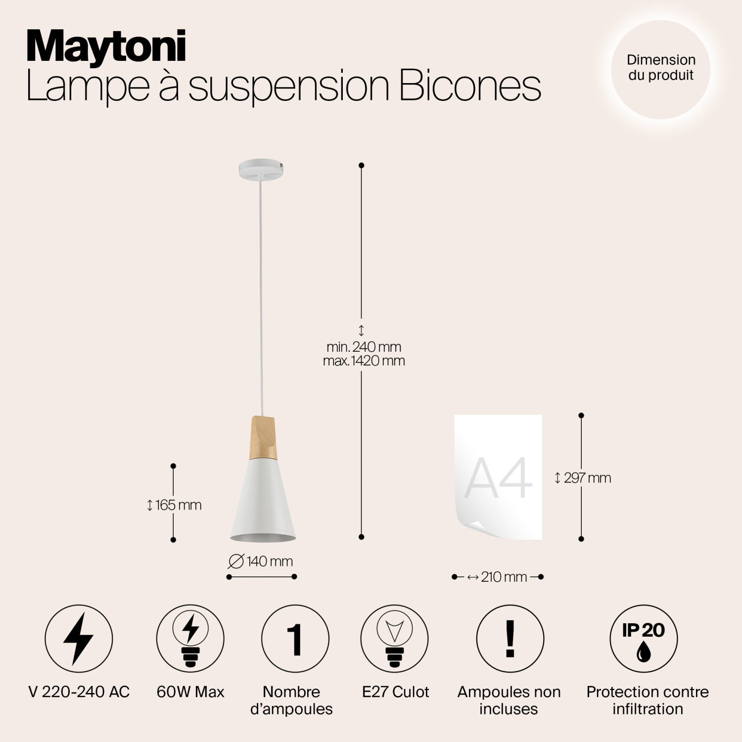 Maytoni Modern Bicones Подвесной светильник цвет: белый P359-PL-140-W