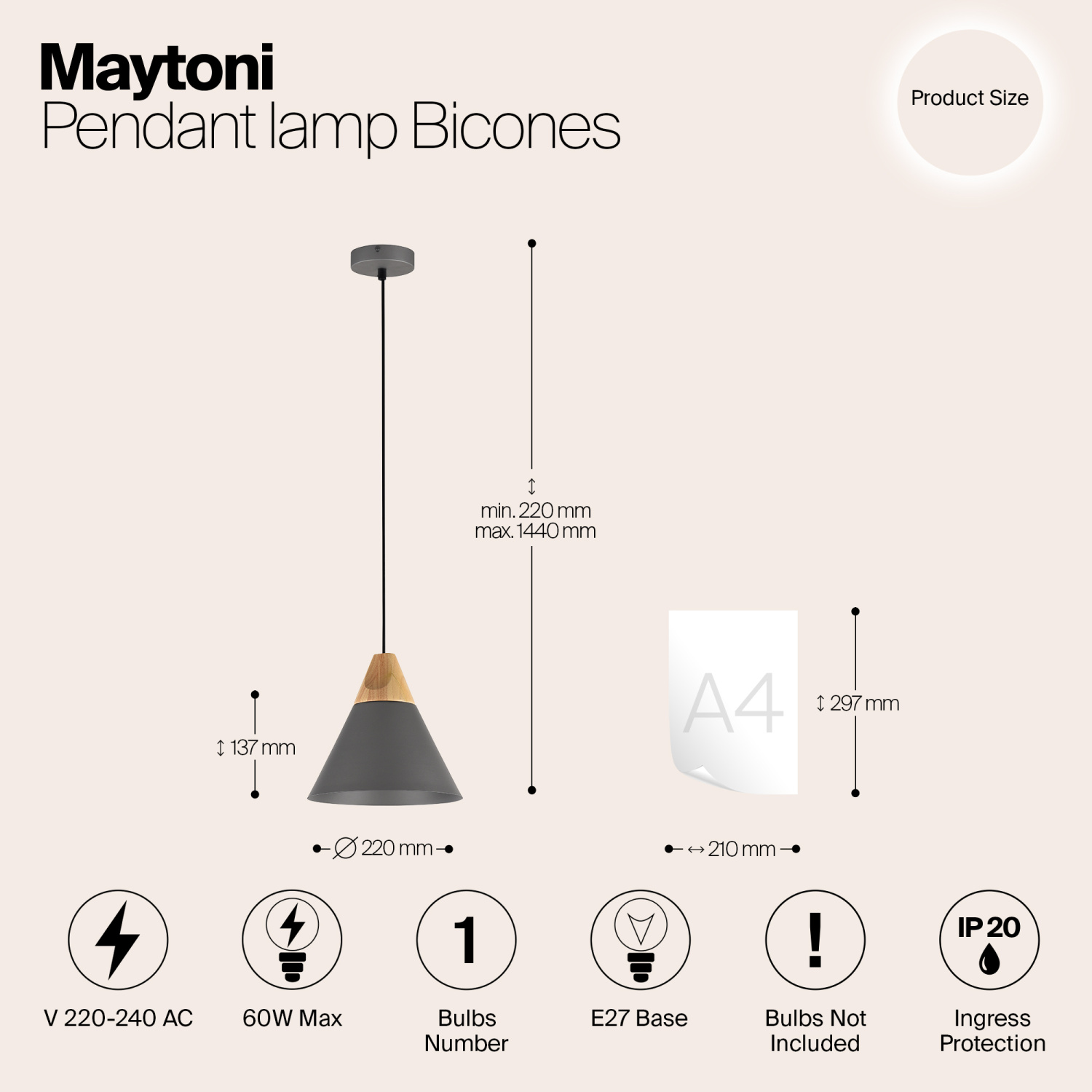 Maytoni Modern Bicones Подвесной светильник цвет: серый P359-PL-220-C