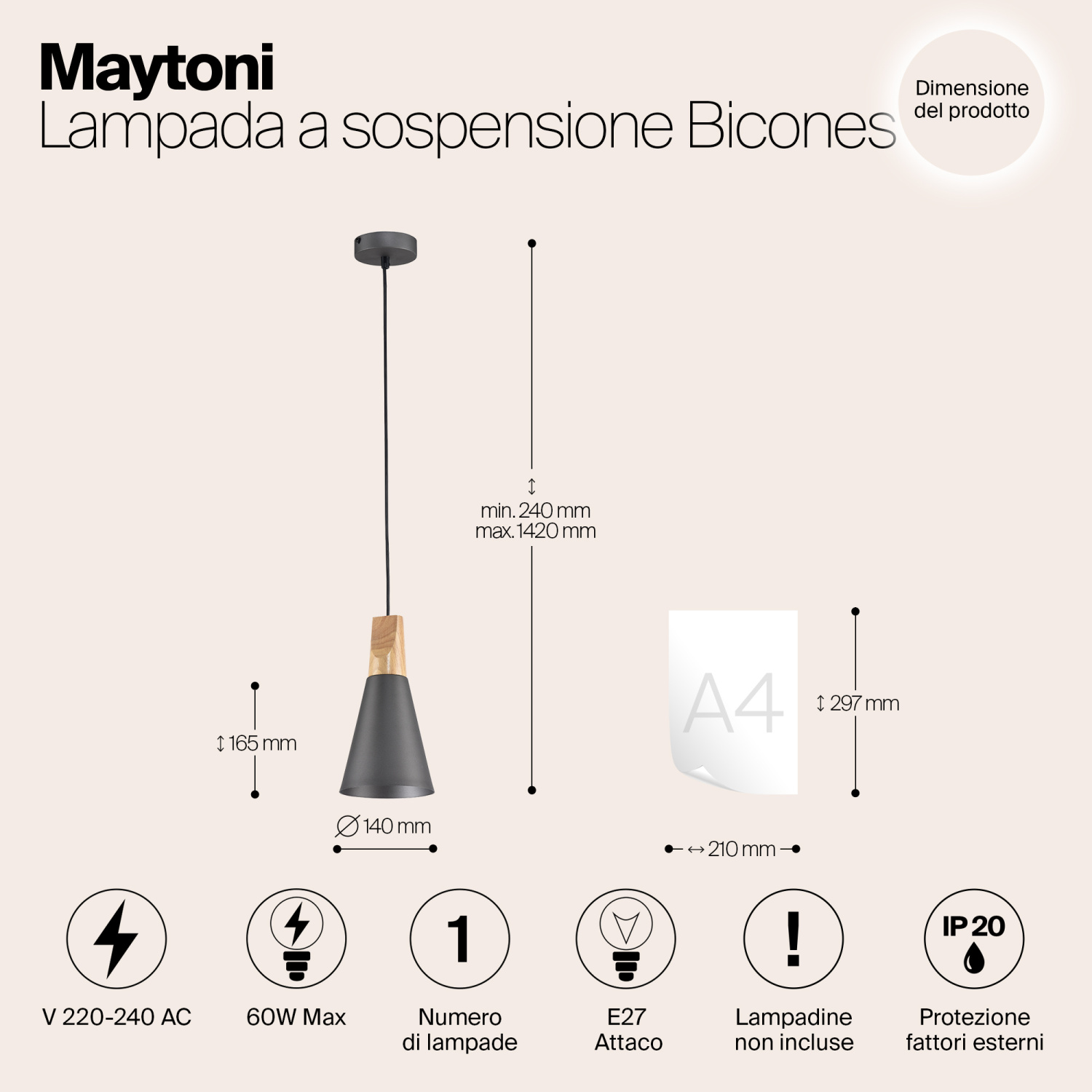 Maytoni Modern Bicones Подвесной светильник цвет: серый P359-PL-140-C