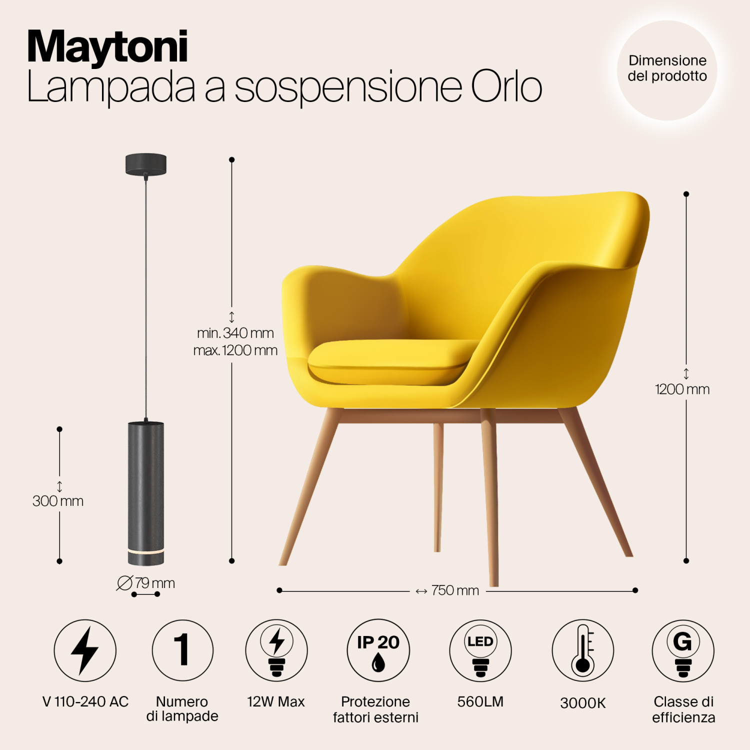 Maytoni Technical Orlo Подвесной светильник цвет: черный P085PL-12W3K-B