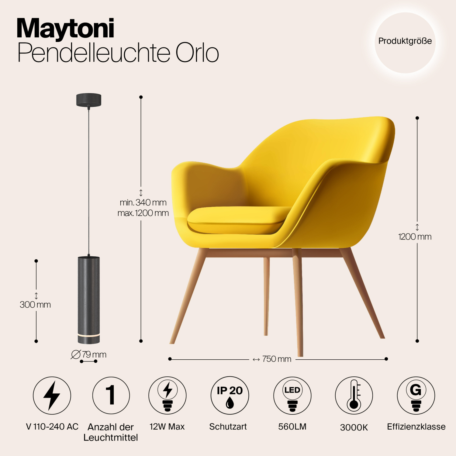 Maytoni Technical Orlo Подвесной светильник цвет: черный P085PL-12W3K-B