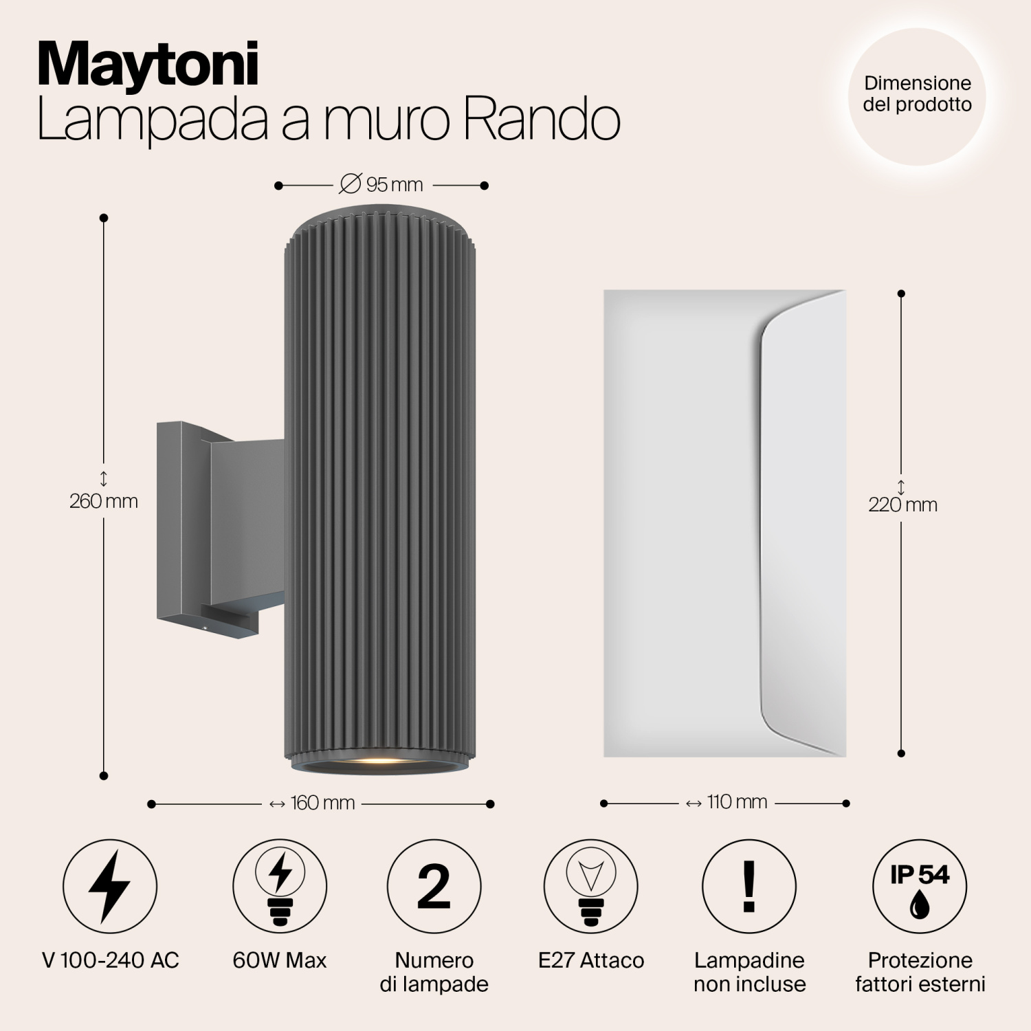 Maytoni Outdoor Rando Настенный светильник (бра) цвет: серый O419WL-02GR