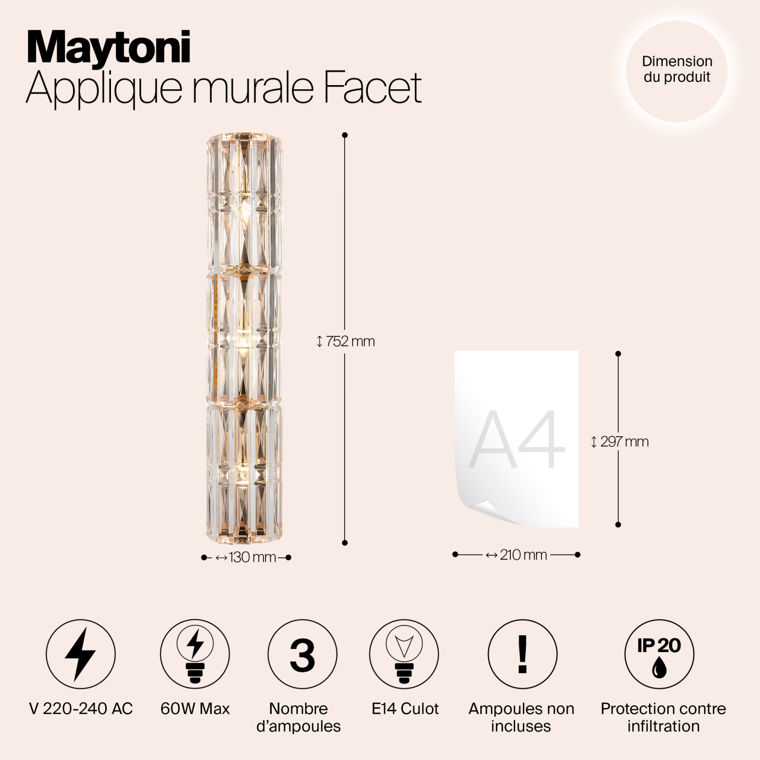 Maytoni Classic Facet Настенный светильник (бра) цвет: золото MOD094WL-03G