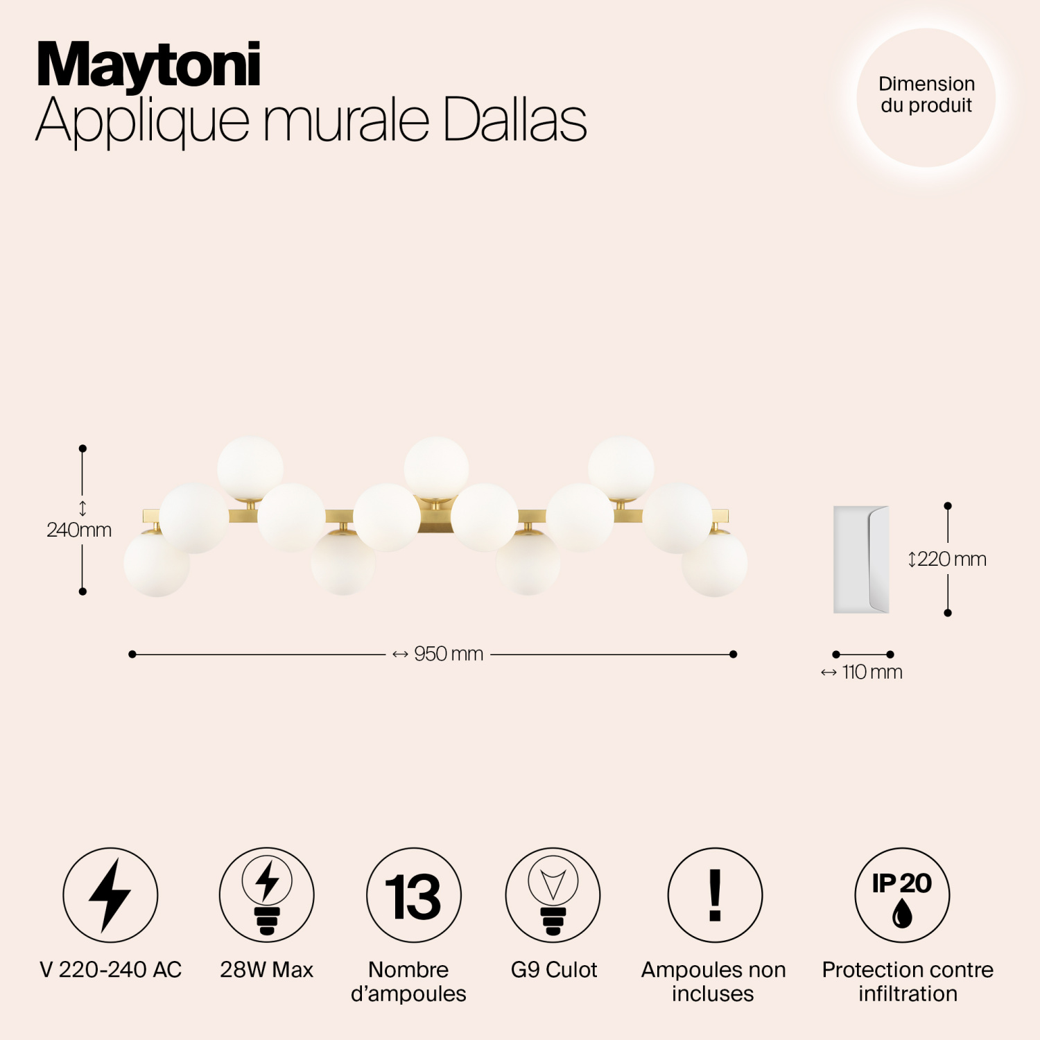 Maytoni Modern Dallas Настенный светильник (бра) цвет: золото MOD547WL-13BS