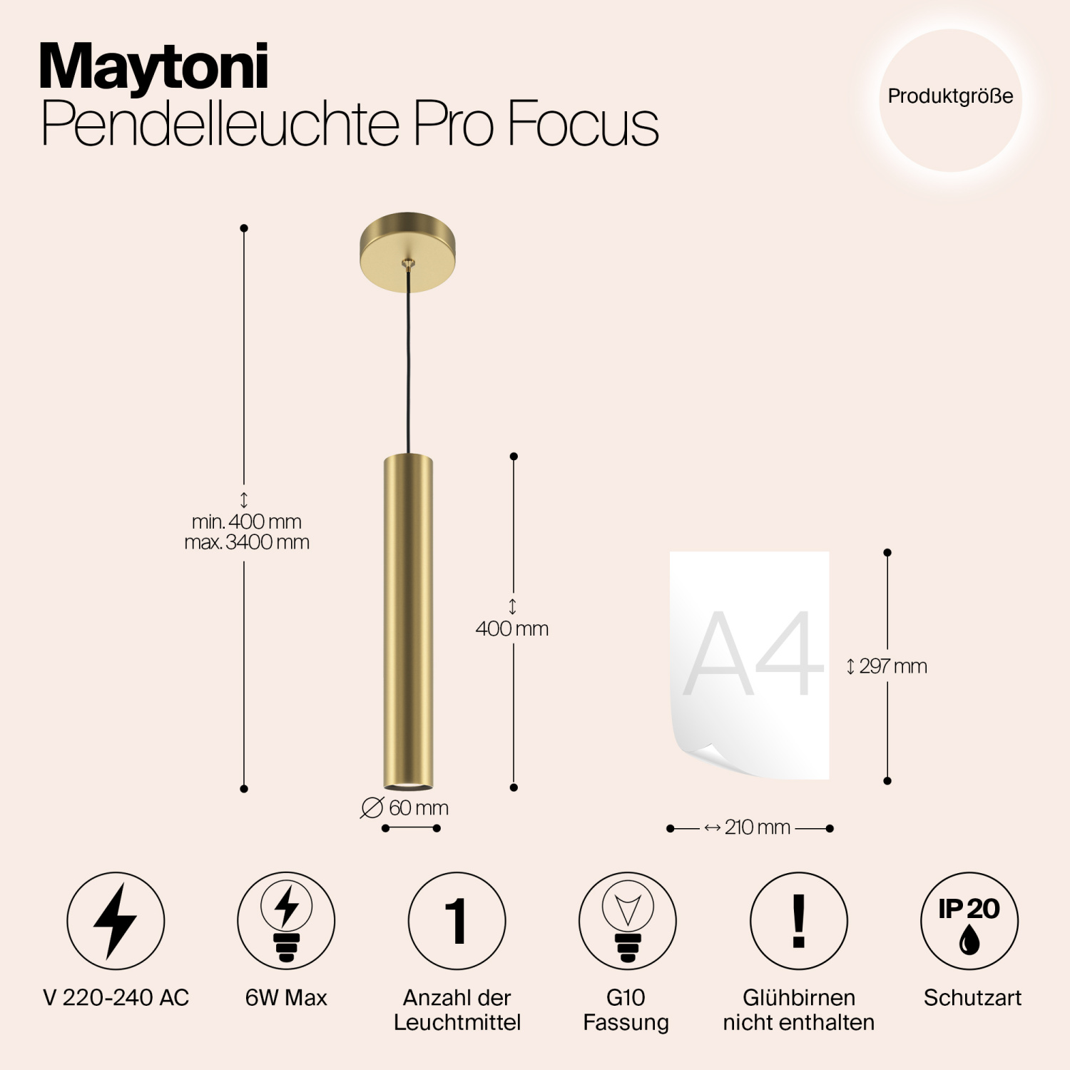 Maytoni Modern Pro Focus Подвесной светильник цвет: золото MOD161PL-01G1