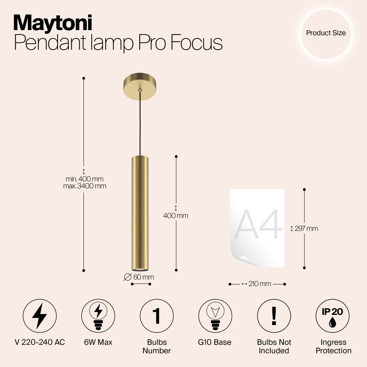 Maytoni Modern Pro Focus Подвесной светильник цвет: золото MOD161PL-01G1