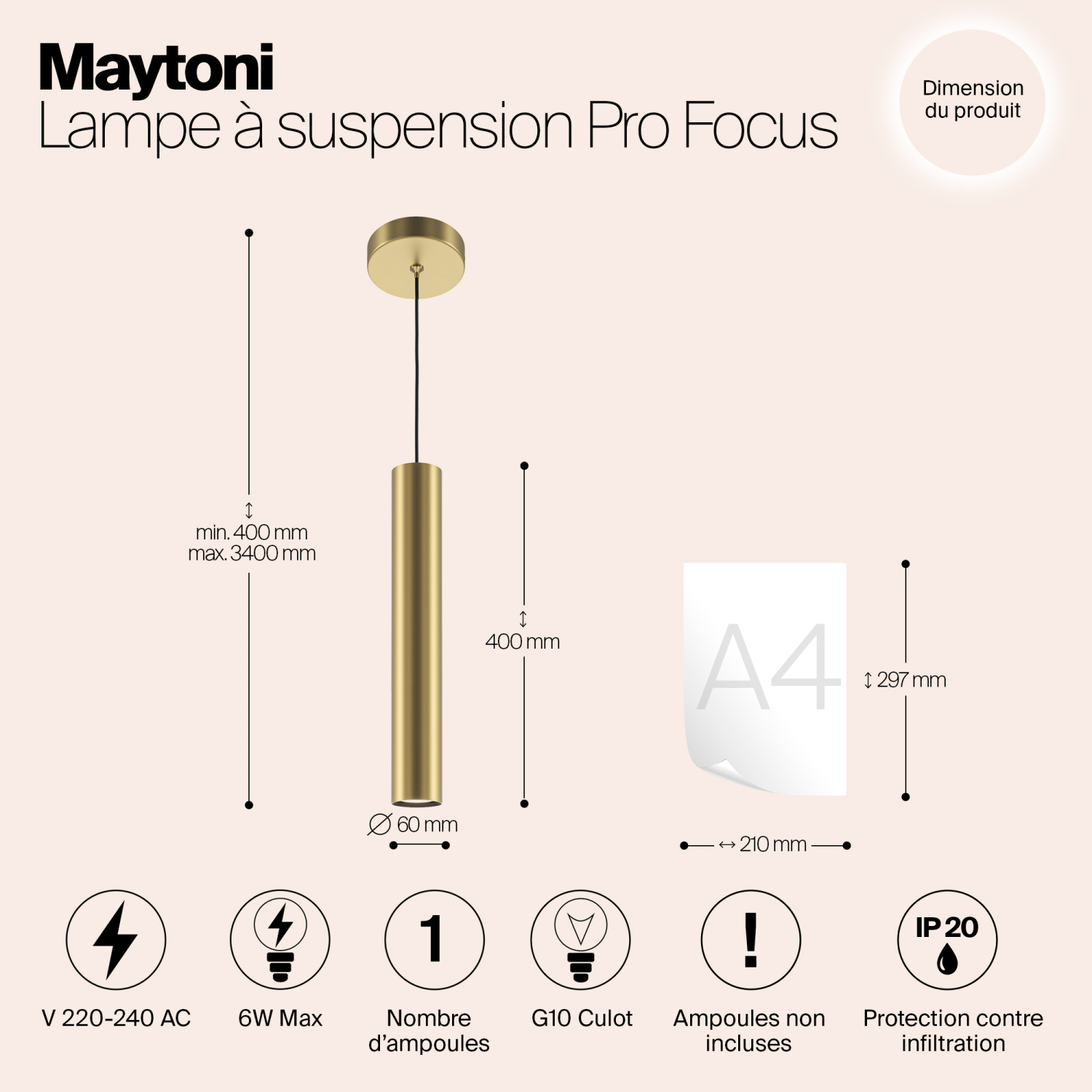 Maytoni Modern Pro Focus Подвесной светильник цвет: золото MOD161PL-01G1