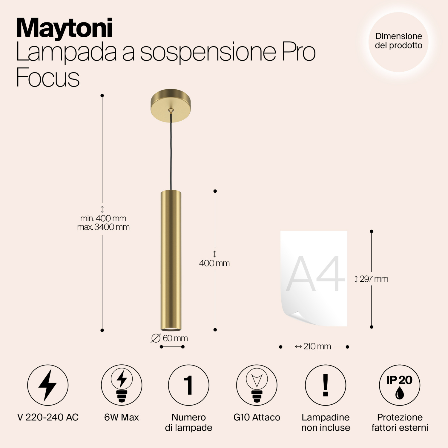 Maytoni Modern Pro Focus Подвесной светильник цвет: золото MOD161PL-01G1