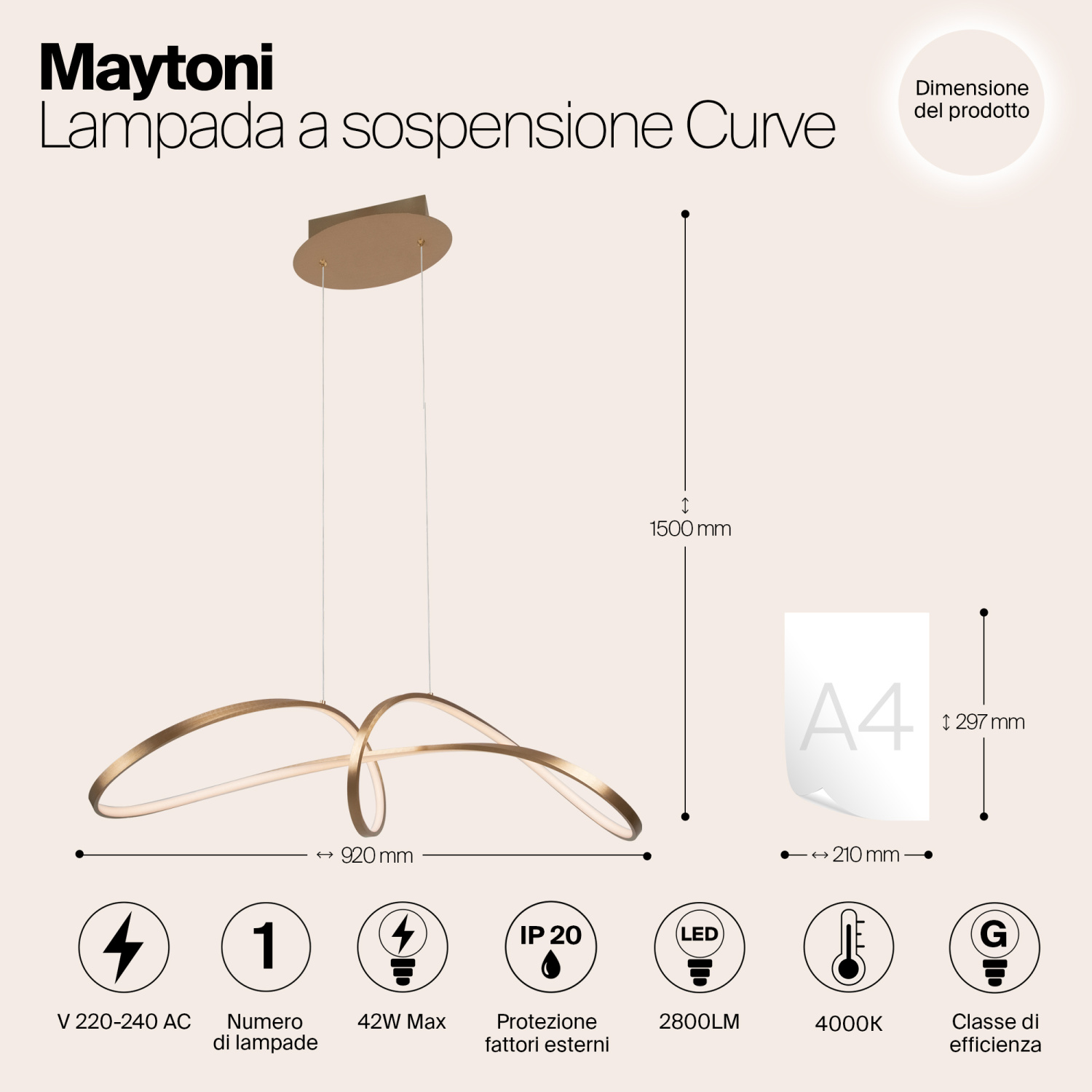 Maytoni Modern Curve Подвесной светильник цвет: золото MOD156PL-L52G4K