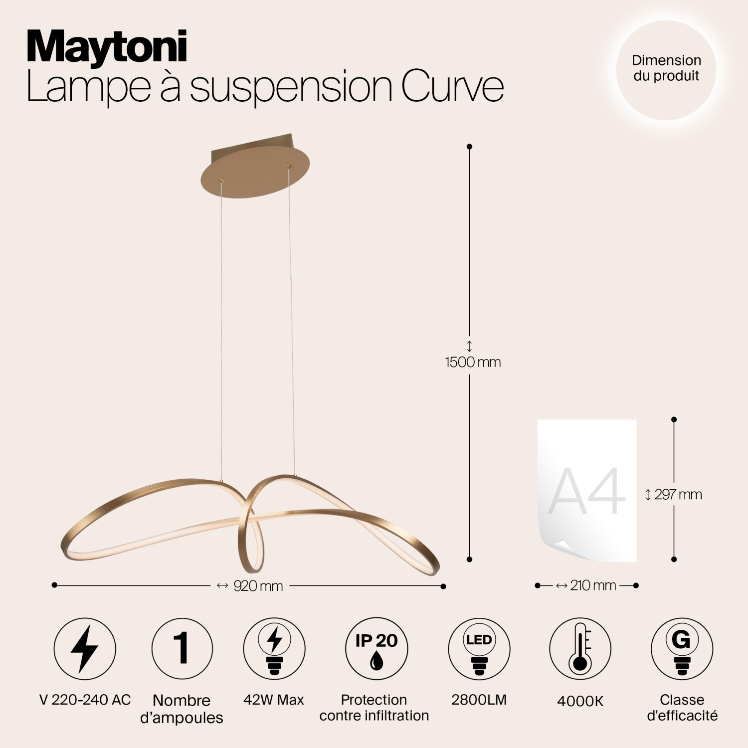 Maytoni Modern Curve Подвесной светильник цвет: золото MOD156PL-L52G4K