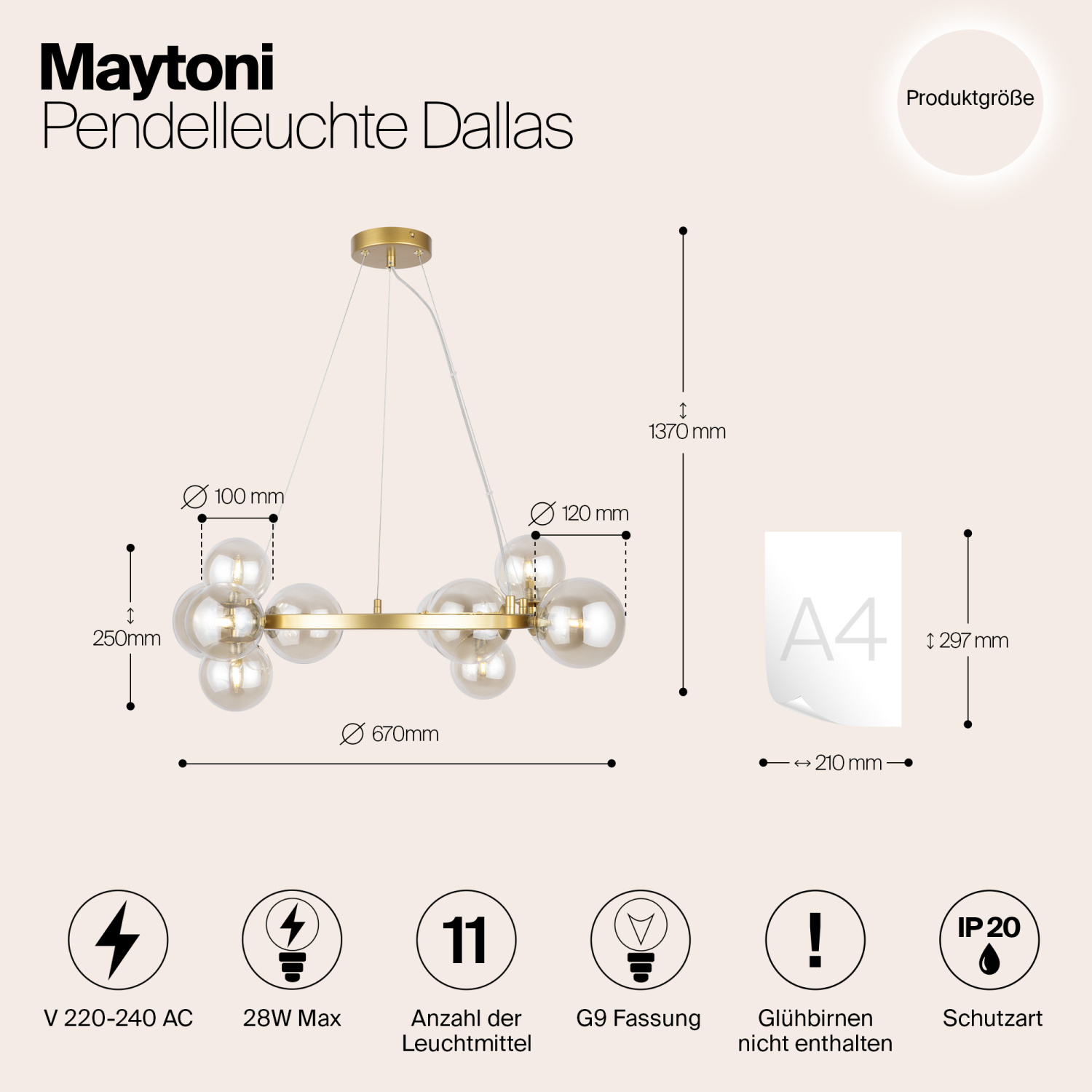 Maytoni Modern Dallas Подвесной светильник цвет: золото MOD545PL-11G