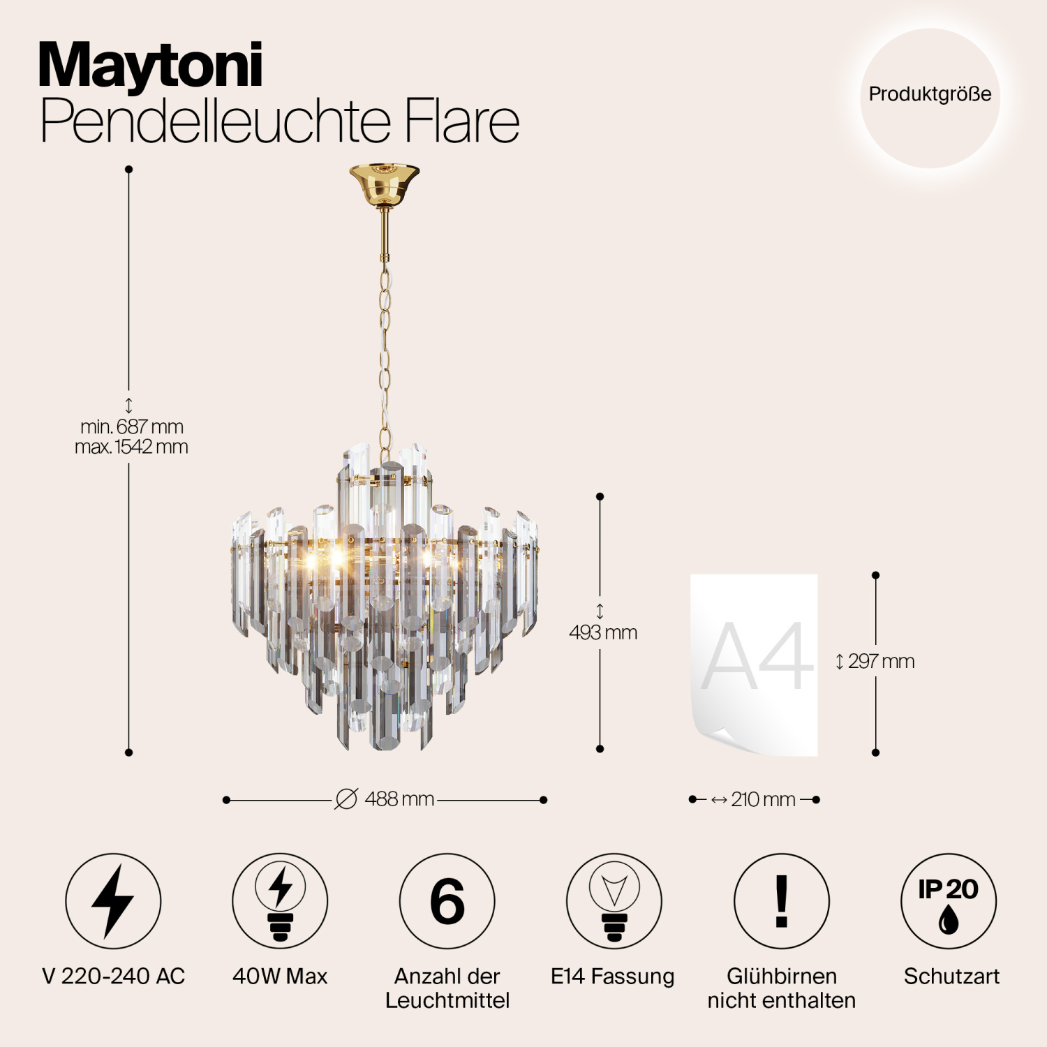 Maytoni Classic Flare Подвесной светильник цвет: золото DIA200PL-06G
