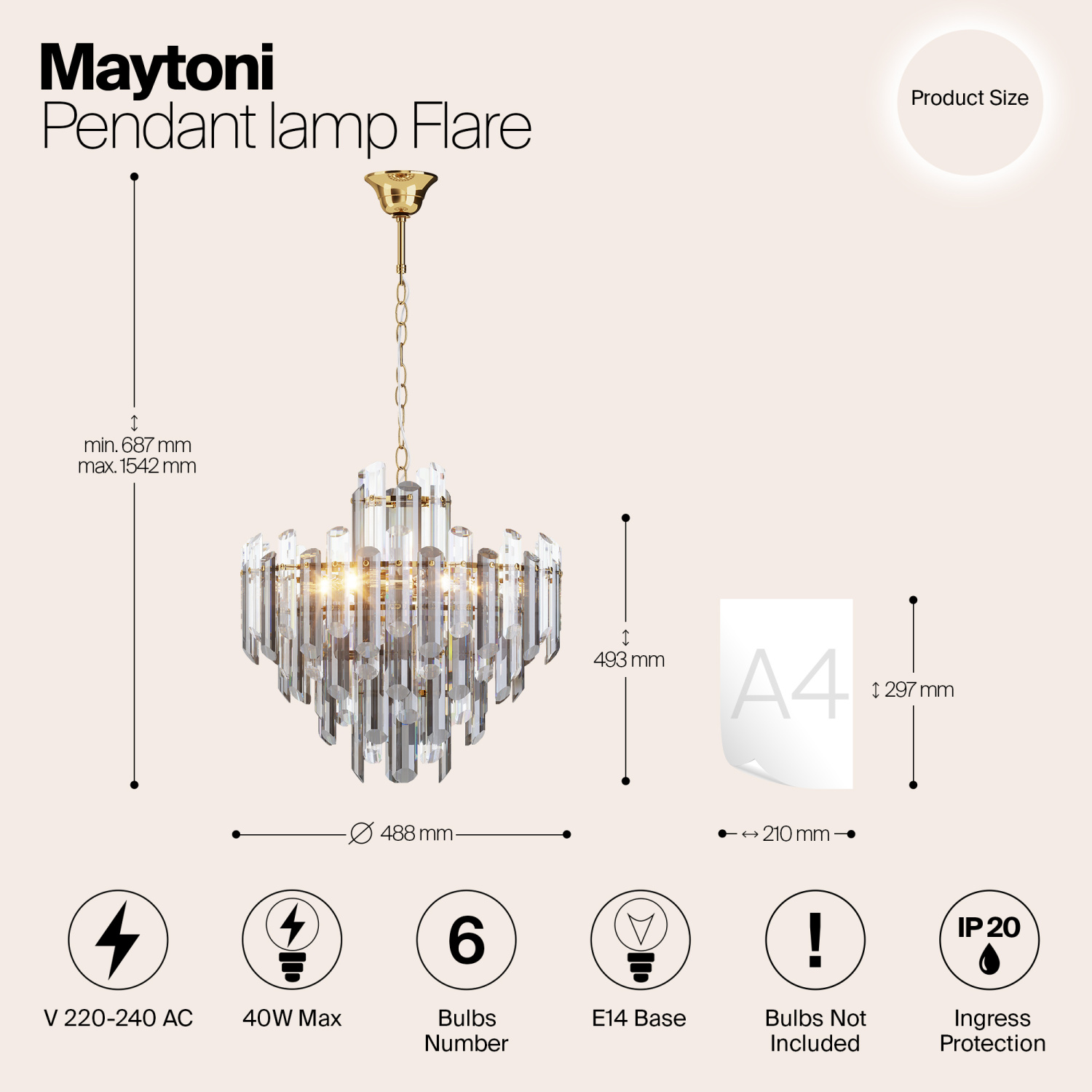 Maytoni Classic Flare Подвесной светильник цвет: золото DIA200PL-06G