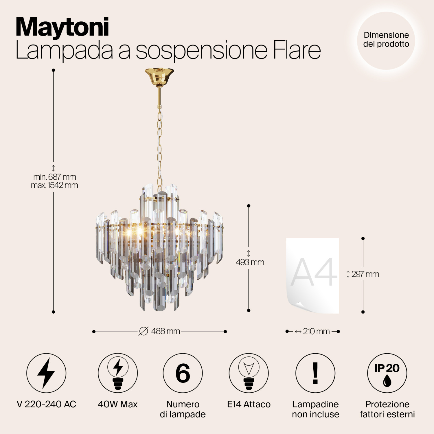 Maytoni Classic Flare Подвесной светильник цвет: золото DIA200PL-06G