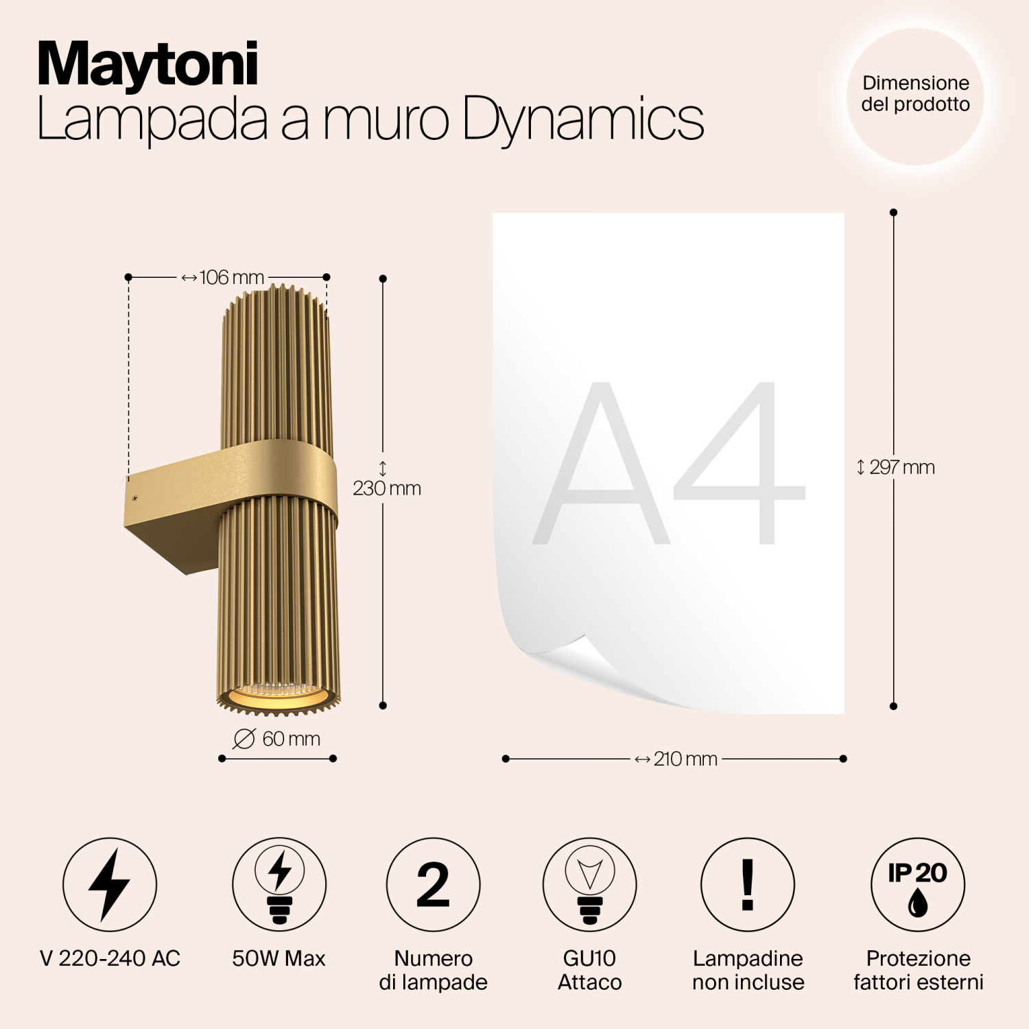 Maytoni Modern Dynamics Настенный светильник (бра) цвет: золото MOD326WL-02MG
