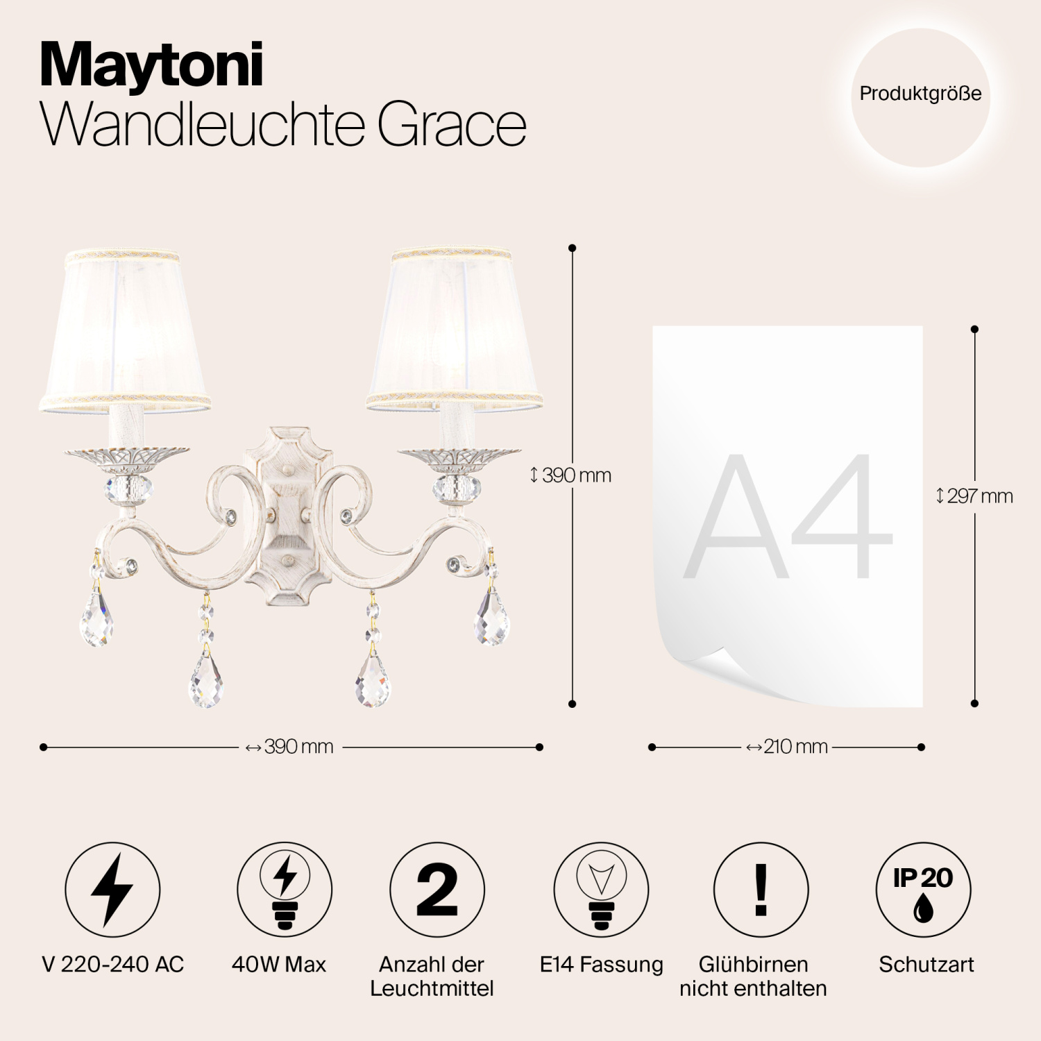 Maytoni Classic Grace Настенный светильник (бра) цвет: белый ARM247-02-G