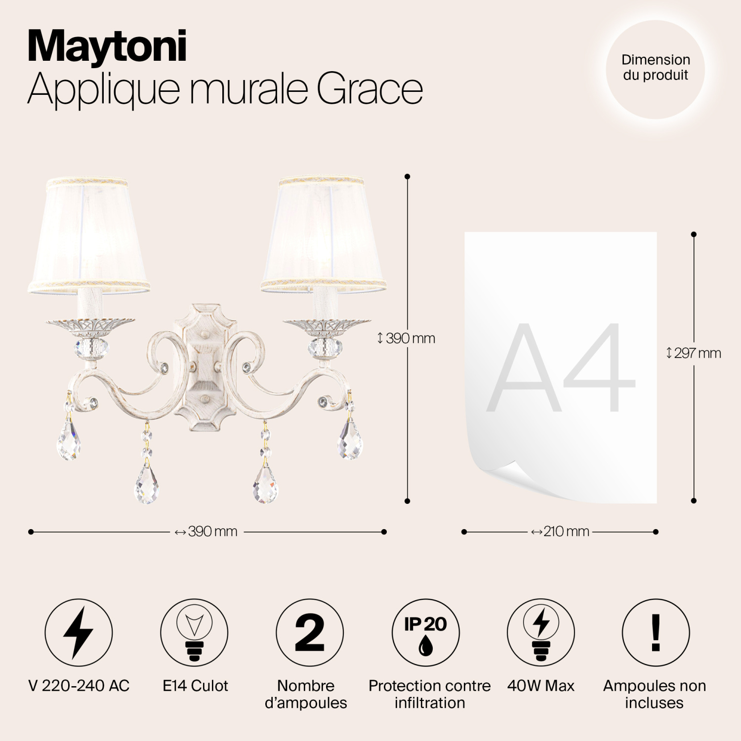 Maytoni Classic Grace Настенный светильник (бра) цвет: белый ARM247-02-G