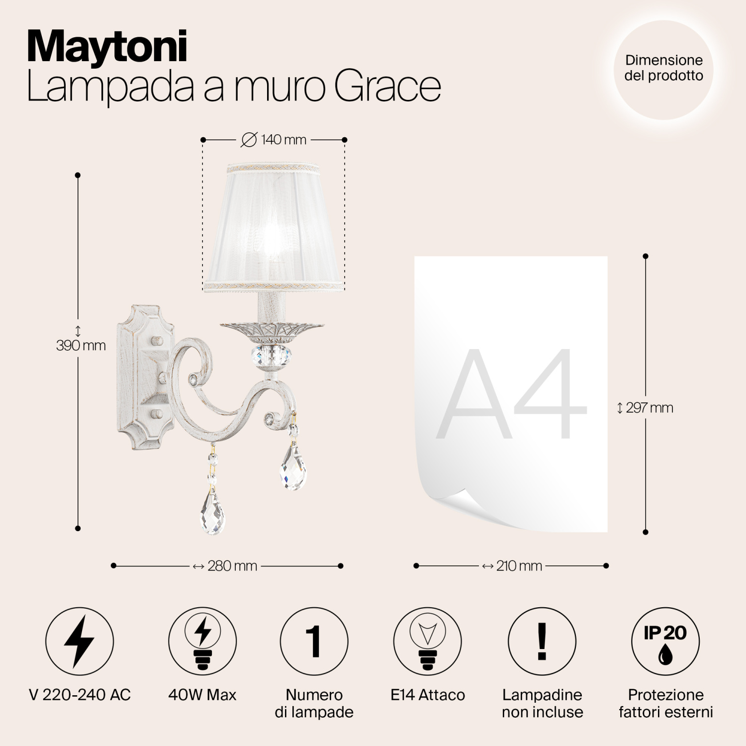 Maytoni Classic Grace Настенный светильник (бра) цвет: белый ARM247-01-G