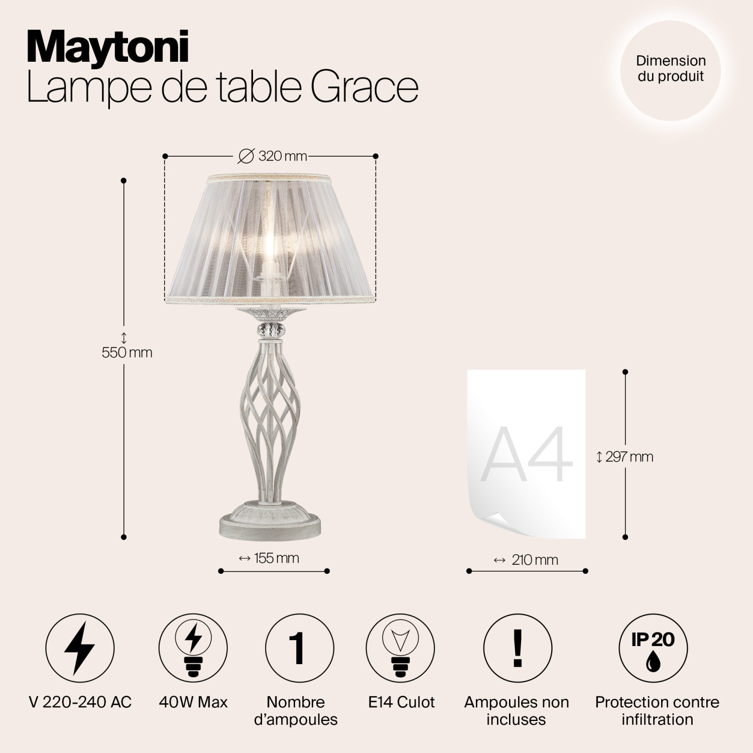 Maytoni Classic Grace Настольный светильник цвет: белый ARM247-00-G