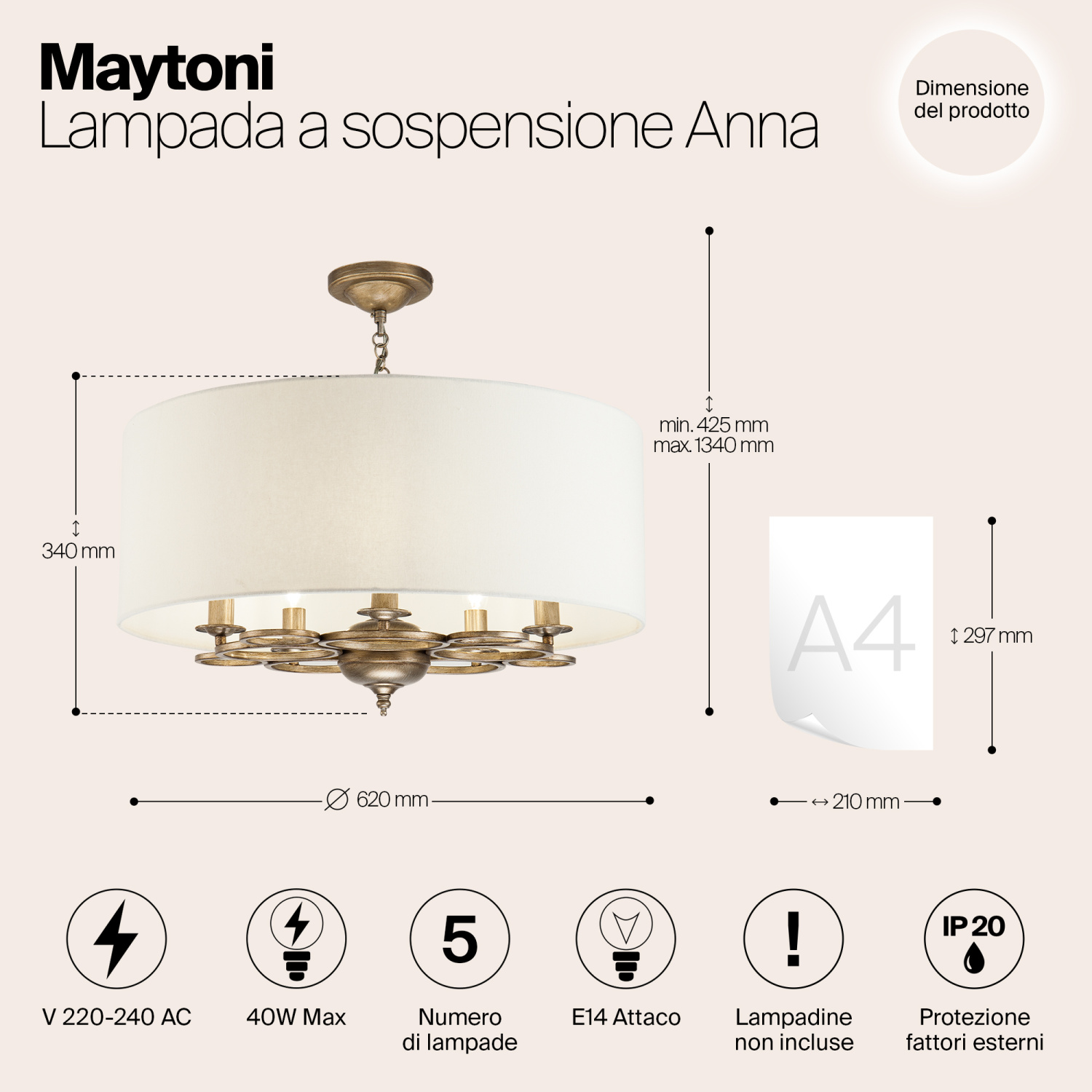 Maytoni Classic Anna Подвесной светильник цвет: золото H007PL-05G