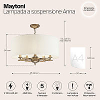 Maytoni Classic Anna Подвесной светильник цвет: золото H007PL-05G
