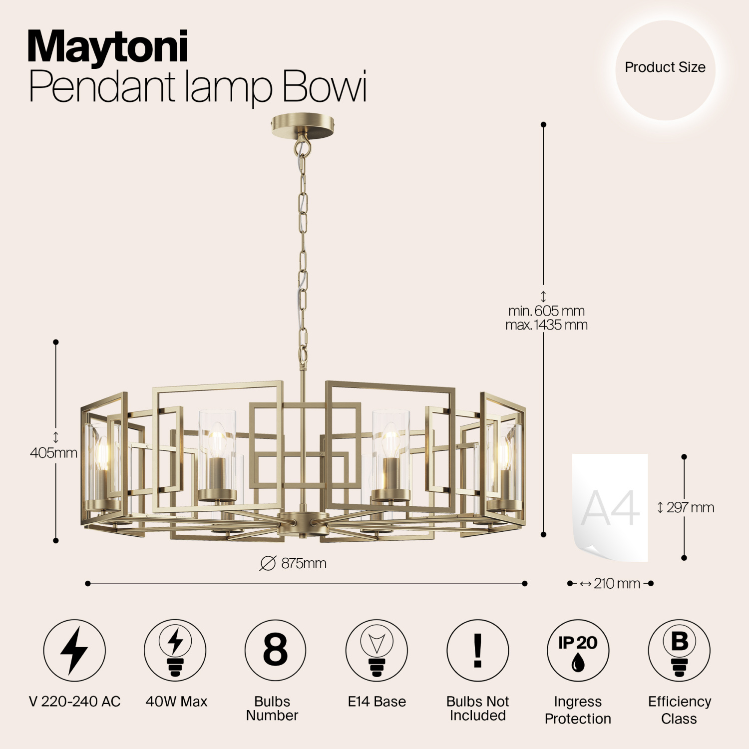 Maytoni Classic Bowi Подвесной светильник цвет: золото H009PL-08G