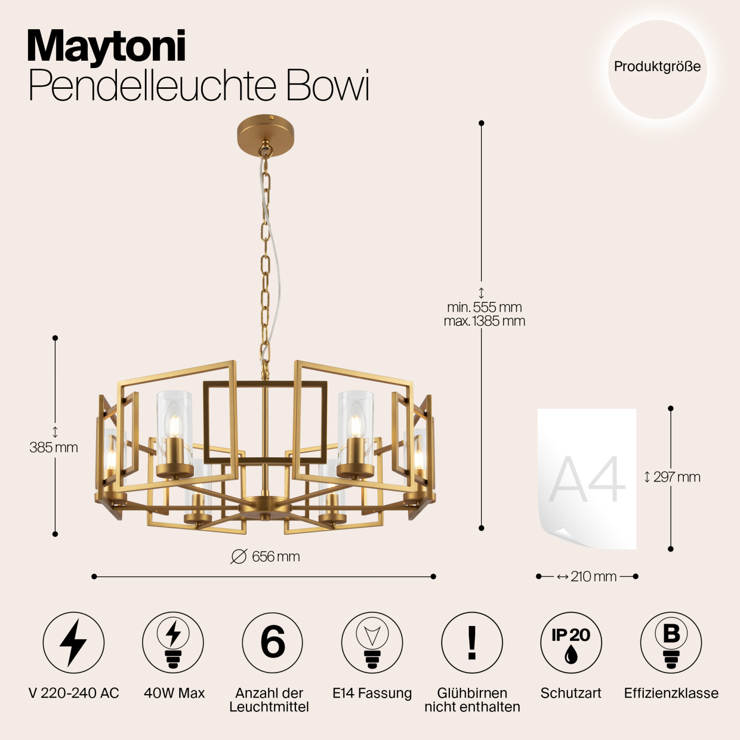 Maytoni Classic Bowi Подвесной светильник цвет: золото H009PL-06G