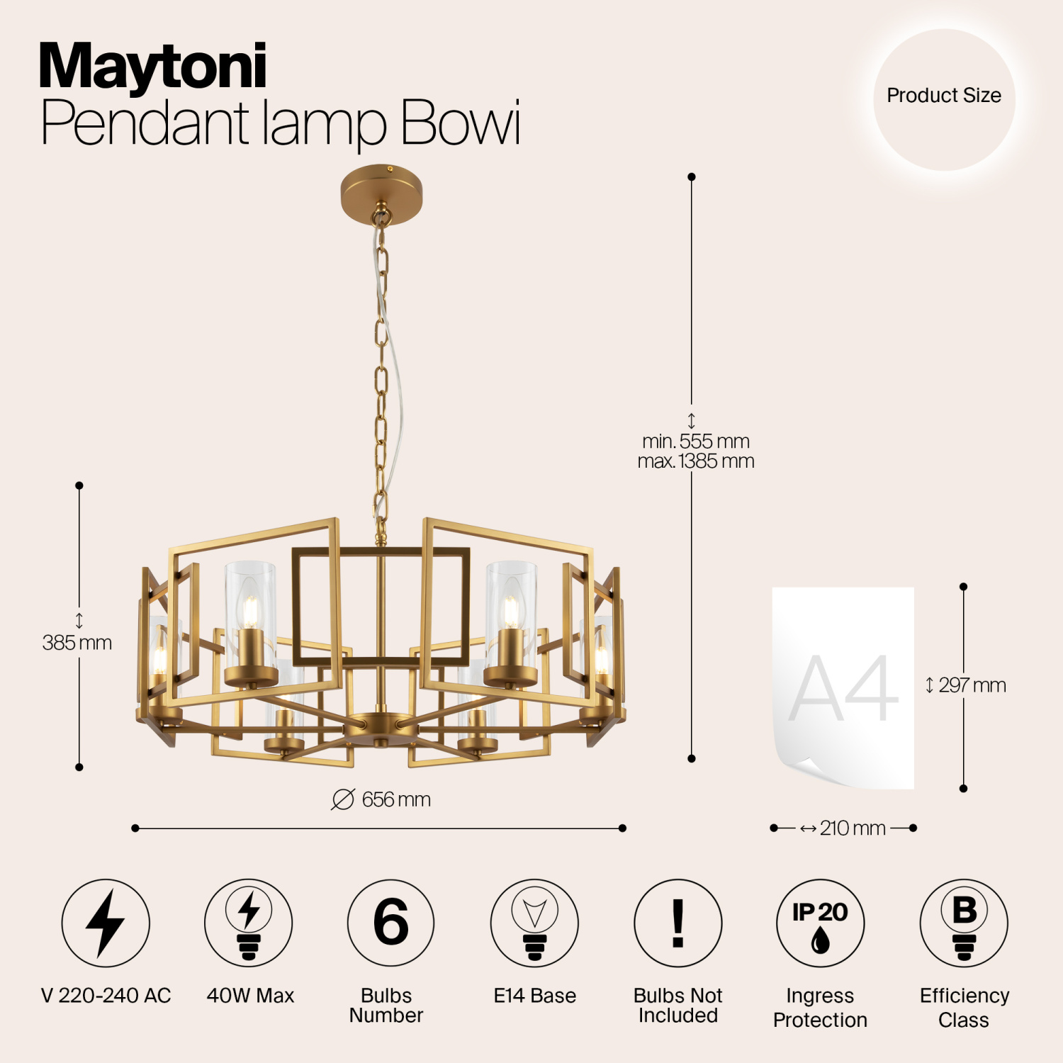Maytoni Classic Bowi Подвесной светильник цвет: золото H009PL-06G