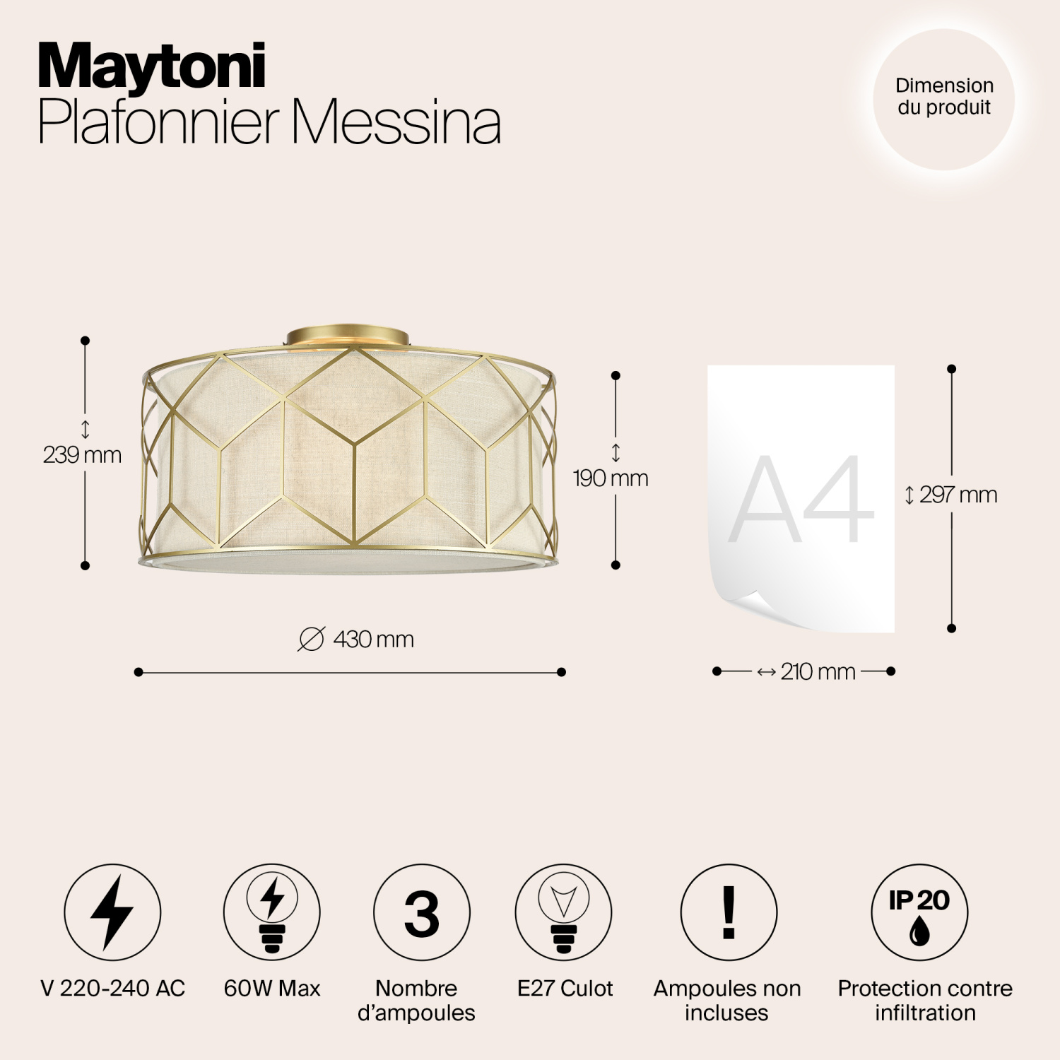 Maytoni Classic Messina Потолочный светильник цвет: золото H223-PL-03-G