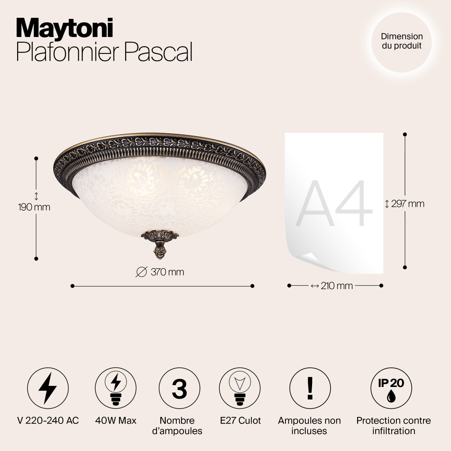 Maytoni Classic Pascal Потолочный светильник цвет: бронза C908-CL-03-R