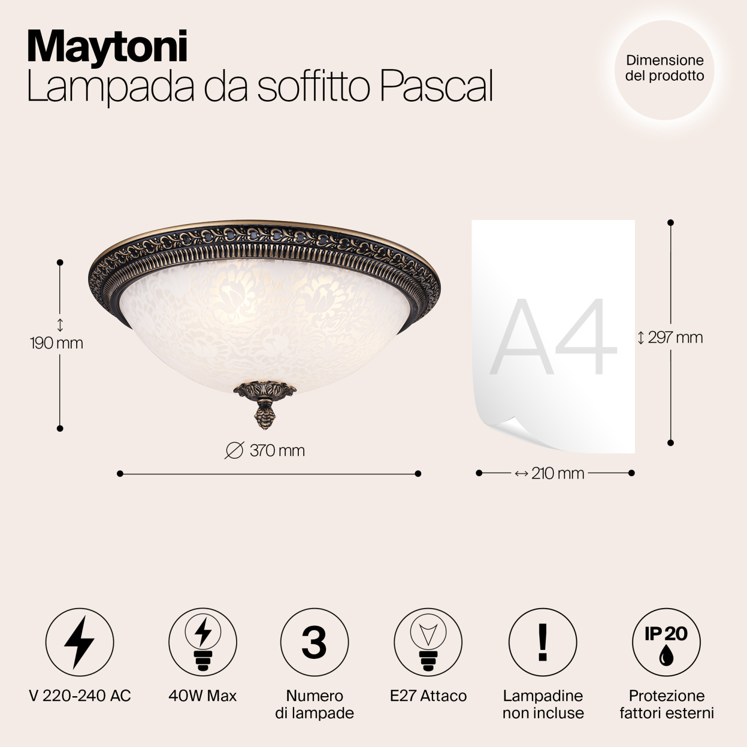 Maytoni Classic Pascal Потолочный светильник цвет: бронза C908-CL-03-R